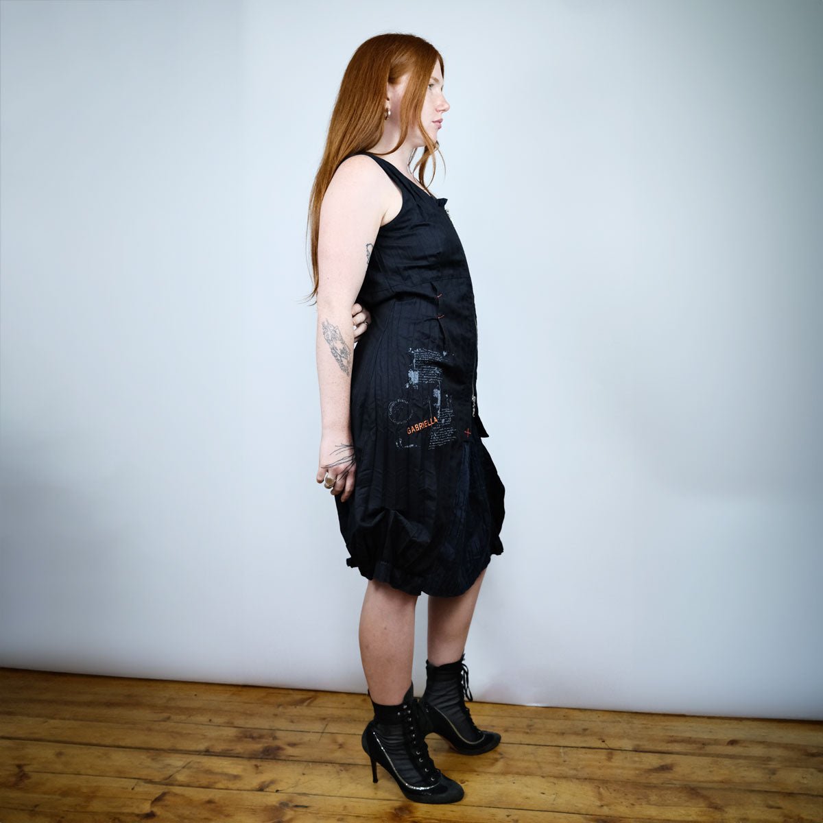 00's Gabriella Fratella Pleated Midi Tank Dress with Bubble Hem - L - Confessions of a Hoarder Vintage