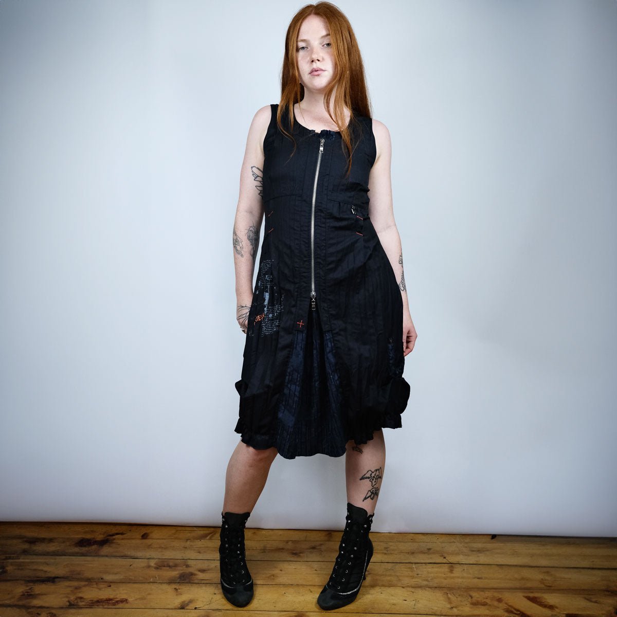 00's Gabriella Fratella Pleated Midi Tank Dress with Bubble Hem - L - Confessions of a Hoarder Vintage