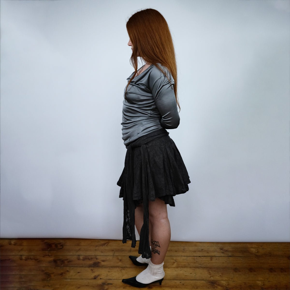 00'S GAS Longsleeved draped top in Silver - M - Confessions of a Hoarder Vintage