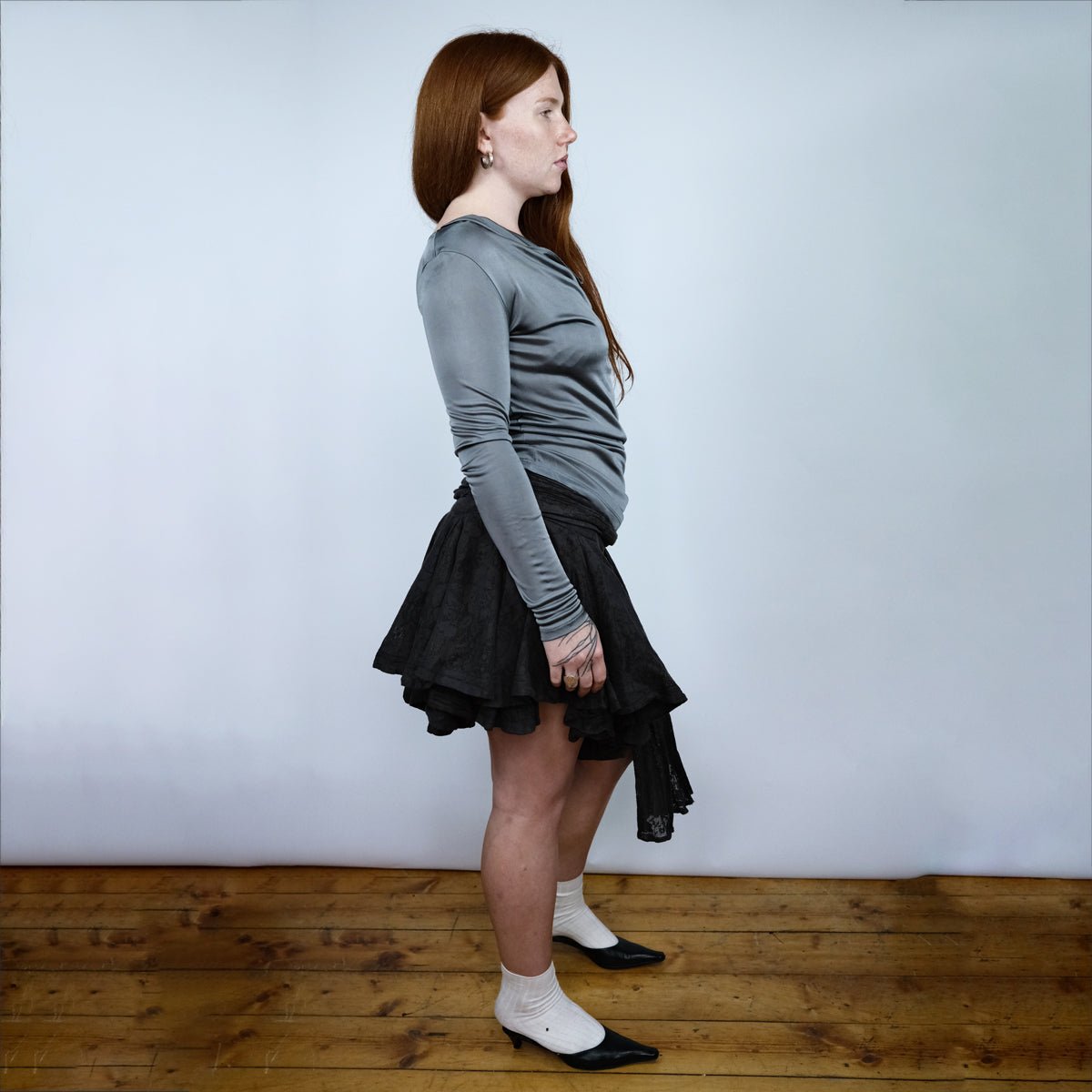 00'S GAS Longsleeved draped top in Silver - M - Confessions of a Hoarder Vintage