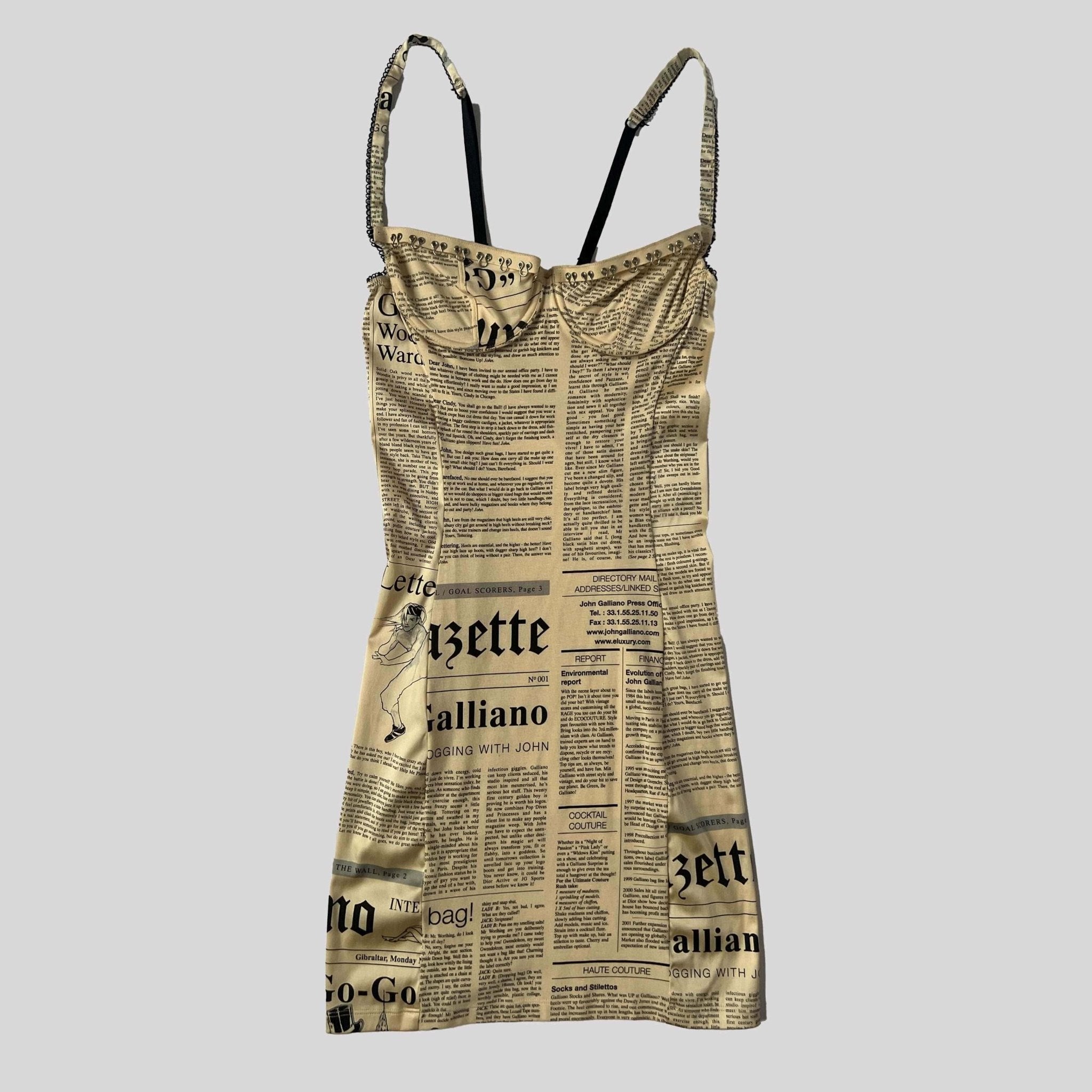 00's John Galliano Newspaper Print Bustier Dress