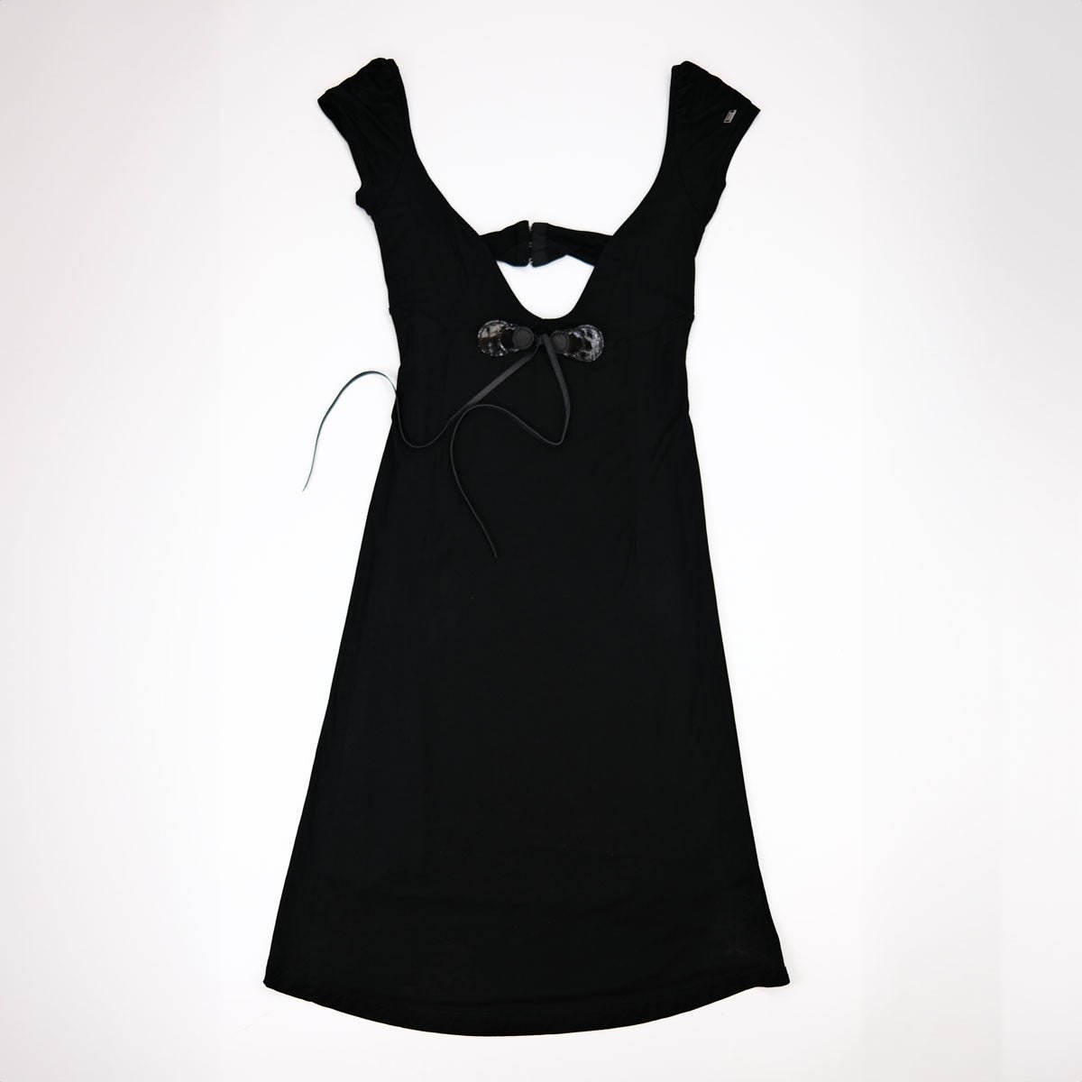 00's Miss Sixty Babydoll Dress with Cap Sleeves & Leather Detailing