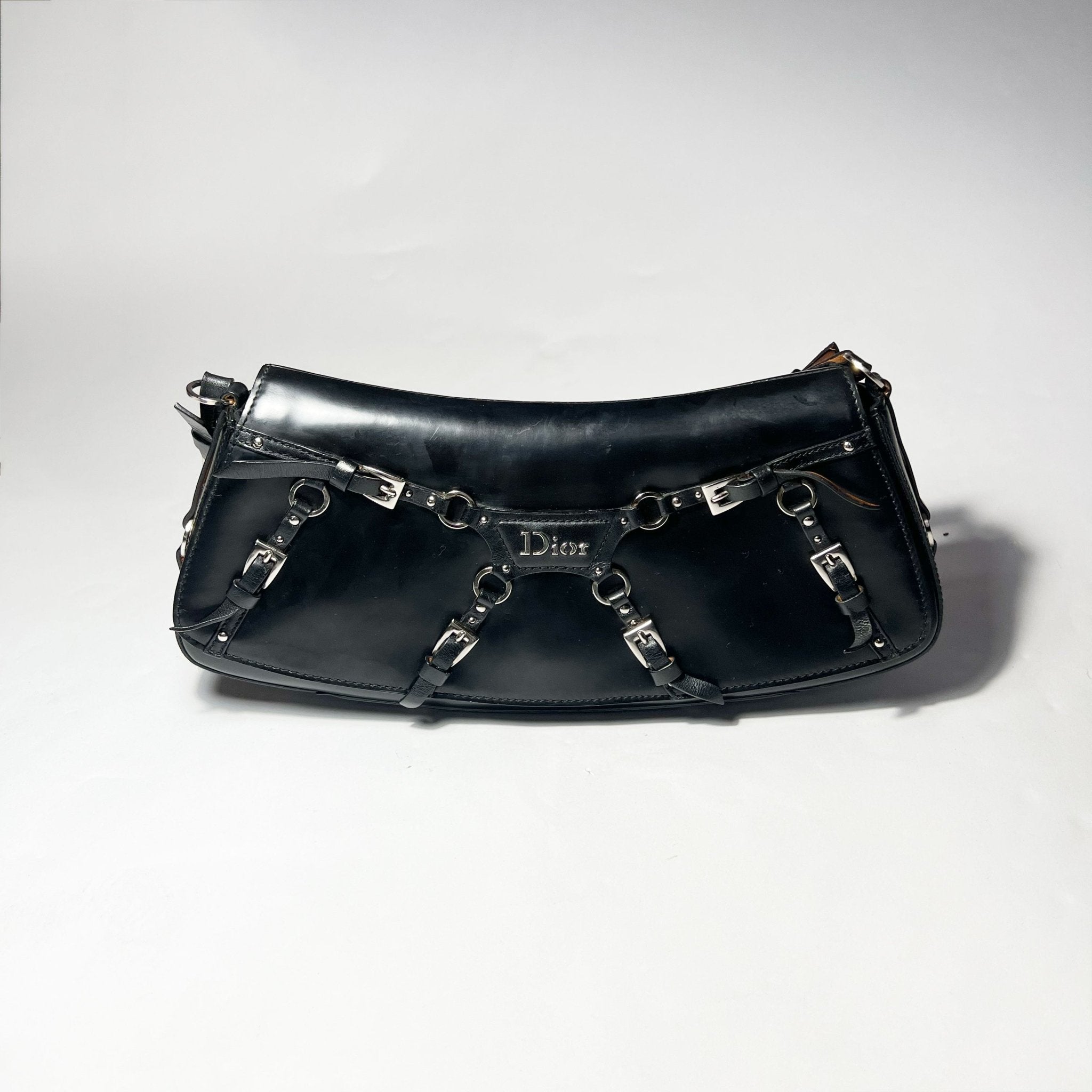 2003 F/W Dior Bondage Bag in Black Leather | Vintage Dior 