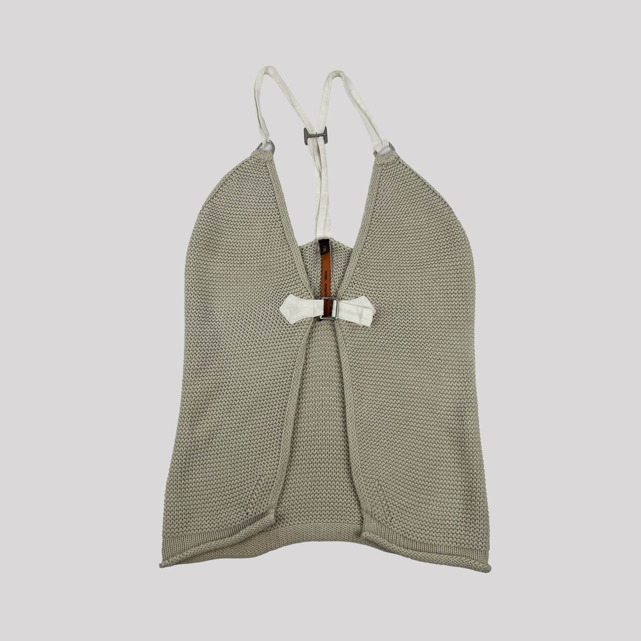 90's Cop Copine Knitted Open Cami Top with Buckle Detail in Biege