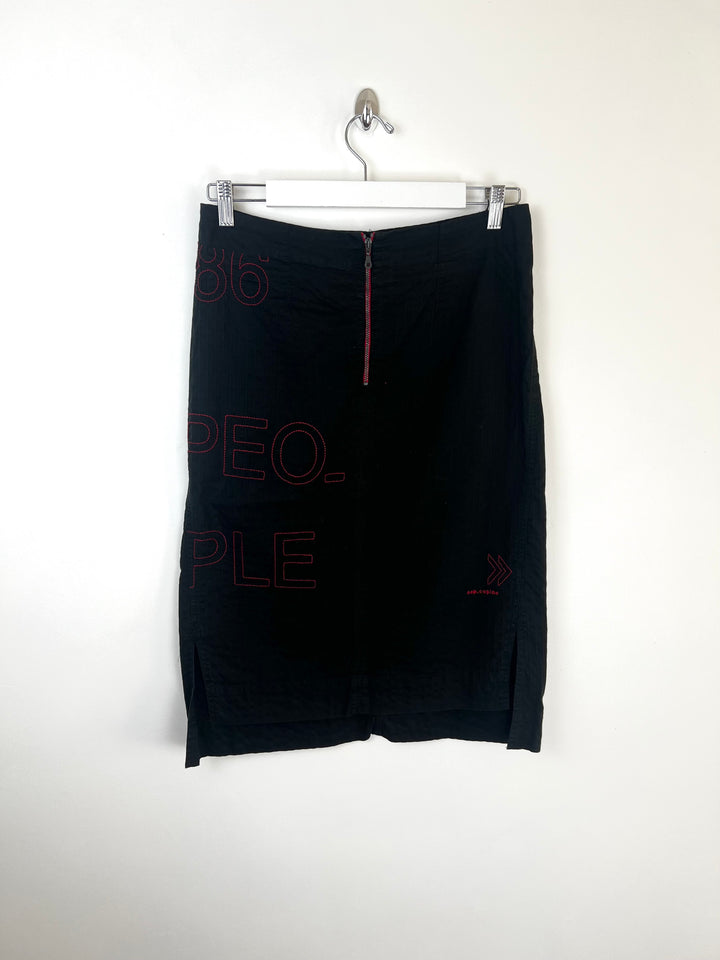 00's Cop Copine Pencil Skirt with Red Embroidered Detailing in Black - W31