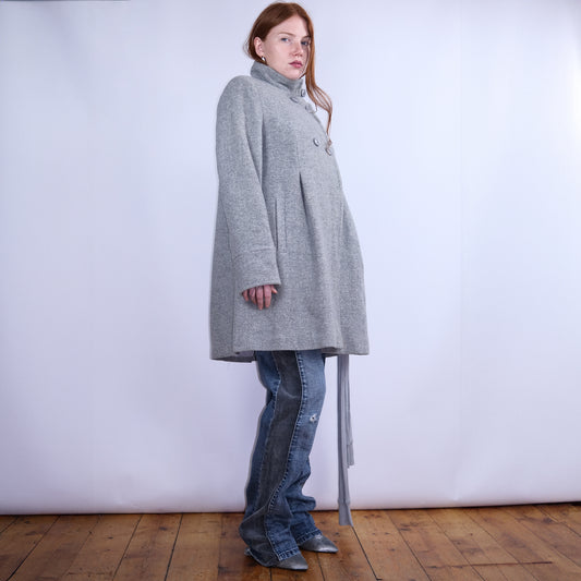 00's Wool Funnel Neck Pea Coat in Grey - M