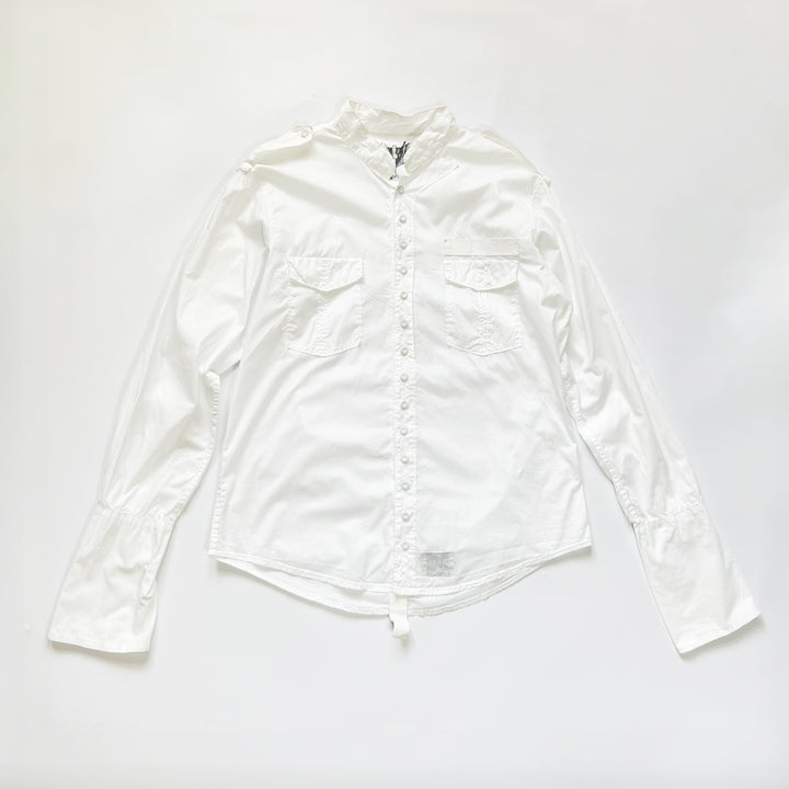 00's Michiko Koshino Shirt Ruched Details with Bell Sleeves in White - M
