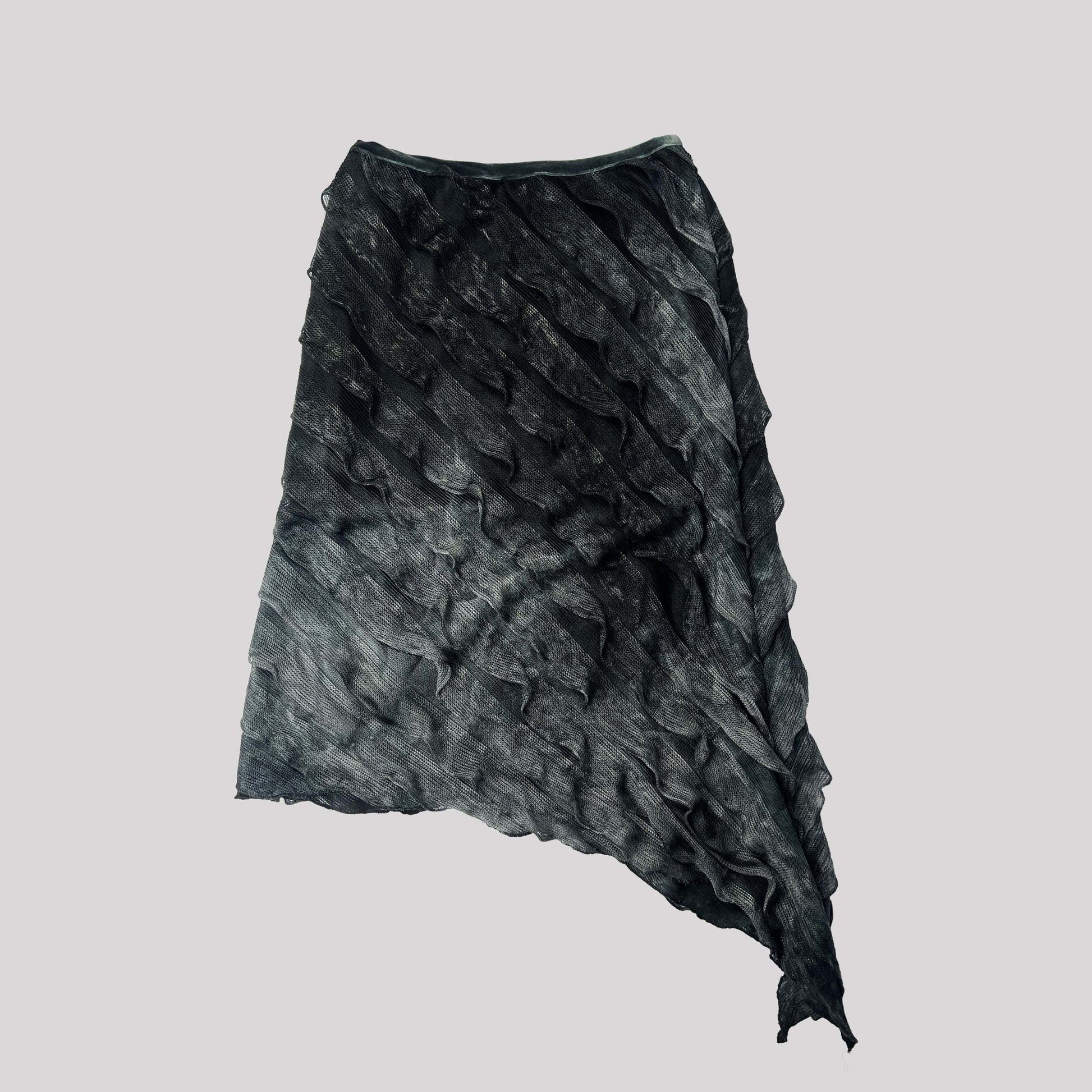 00's Asymmetric Midi Skirt with Waterfall Ruffles in Teal - S 