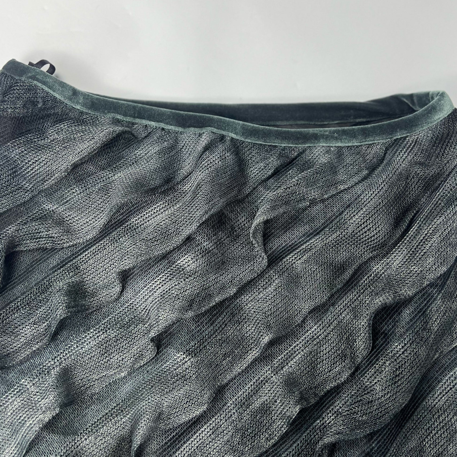 00's Asymmetric Midi Skirt with Waterfall Ruffles in Teal - S 