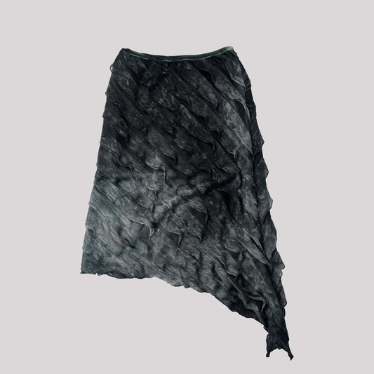 00's Asymmetric Midi Skirt with Waterfall Ruffles in Teal - S 