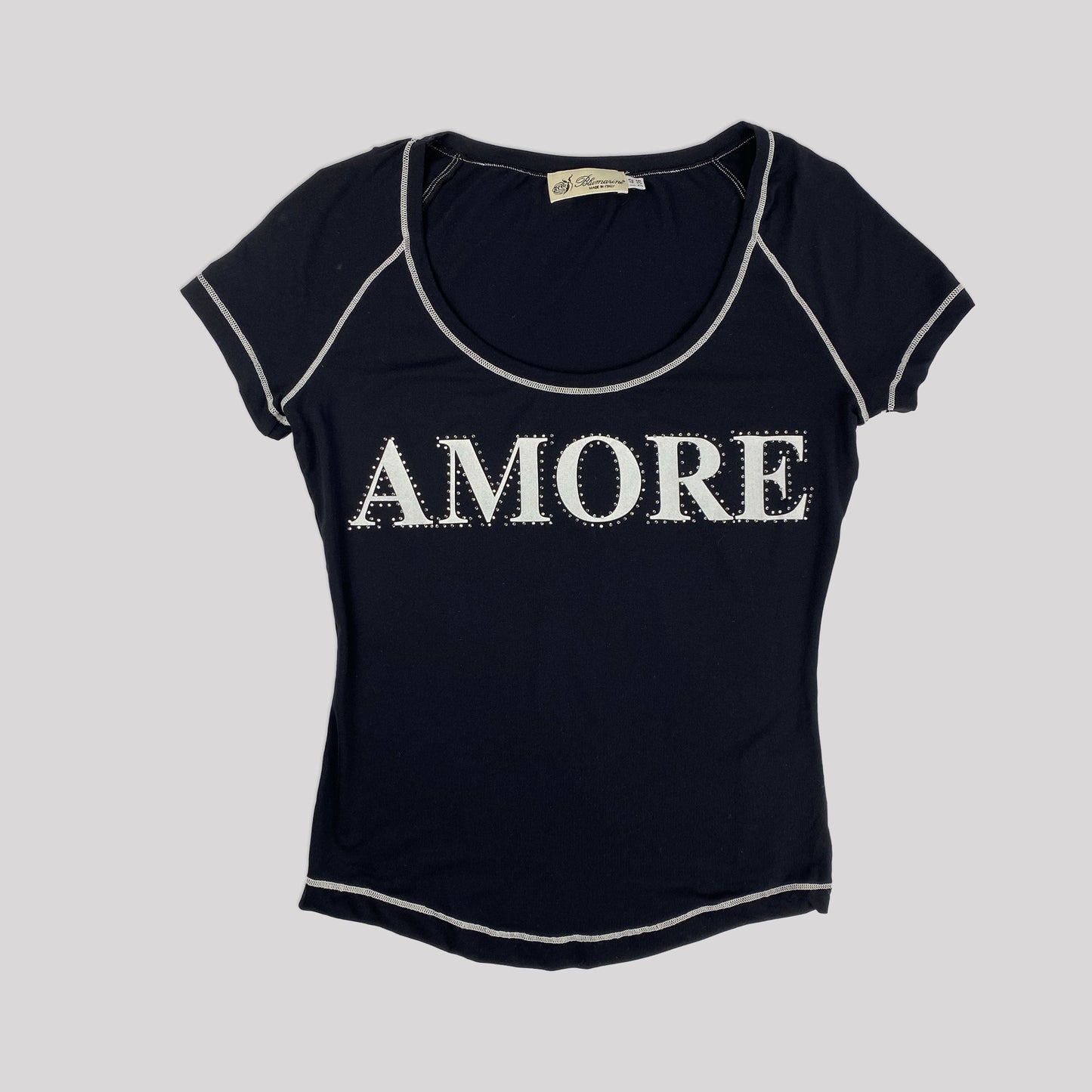 00's Blumarine Amore Slogan Top in Black Stretch -  M 