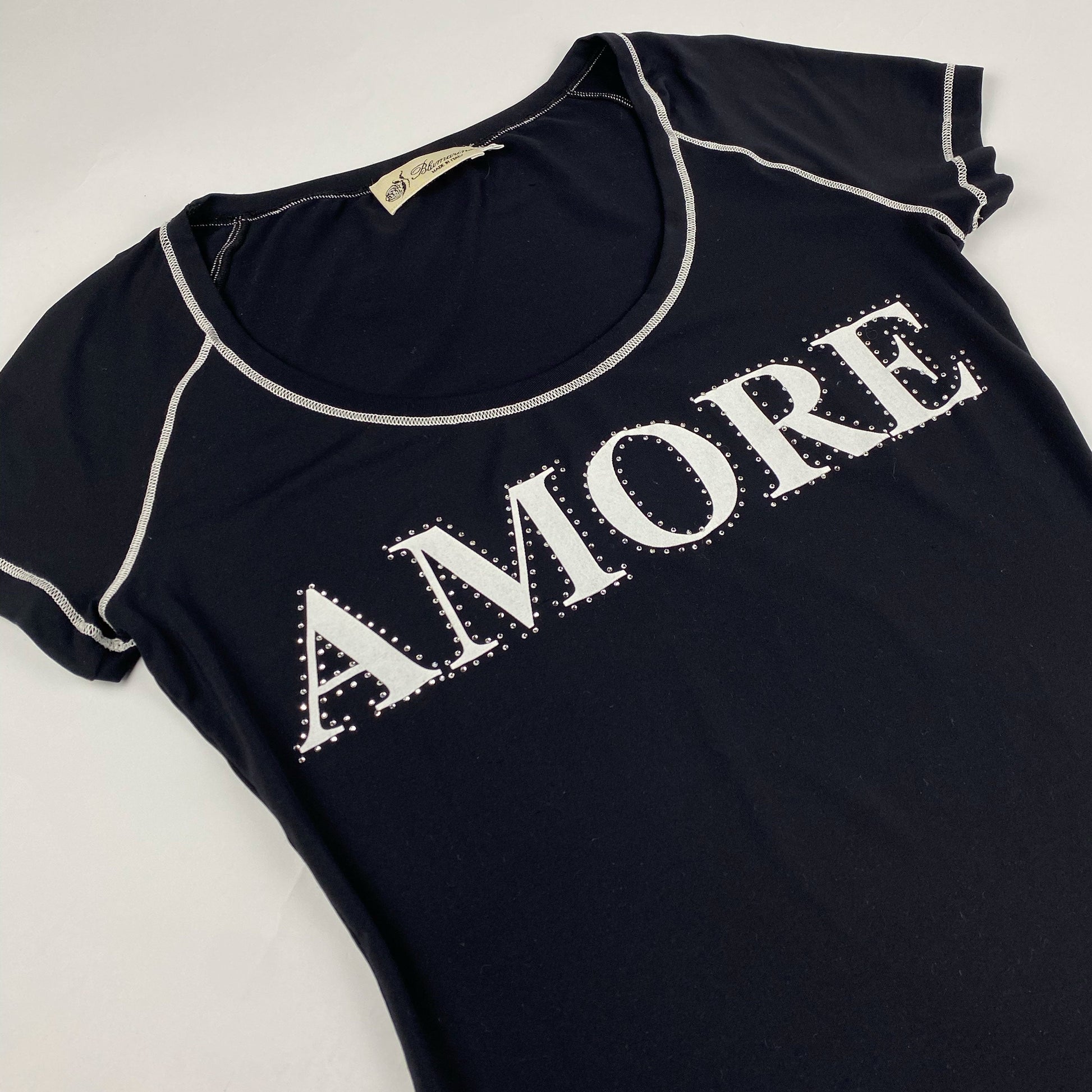 00's Blumarine Amore Slogan Top in Black Stretch -  M 