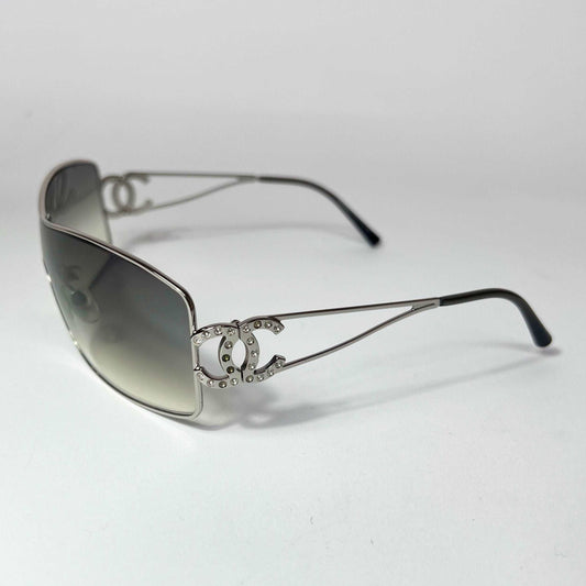 00's Chanel Wraparound Sunglasses with Crystals in Silver 