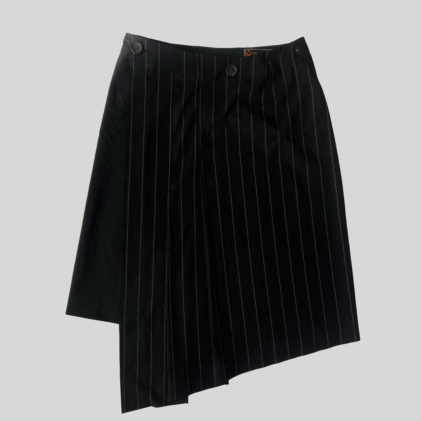 00's Cop Copine Asymteric Wrap Midi Skirt in Navy Pinstripe - S 