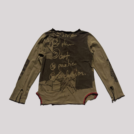 00's Cop Copine Printed Mesh Longsleeve Top in Khaki - M 