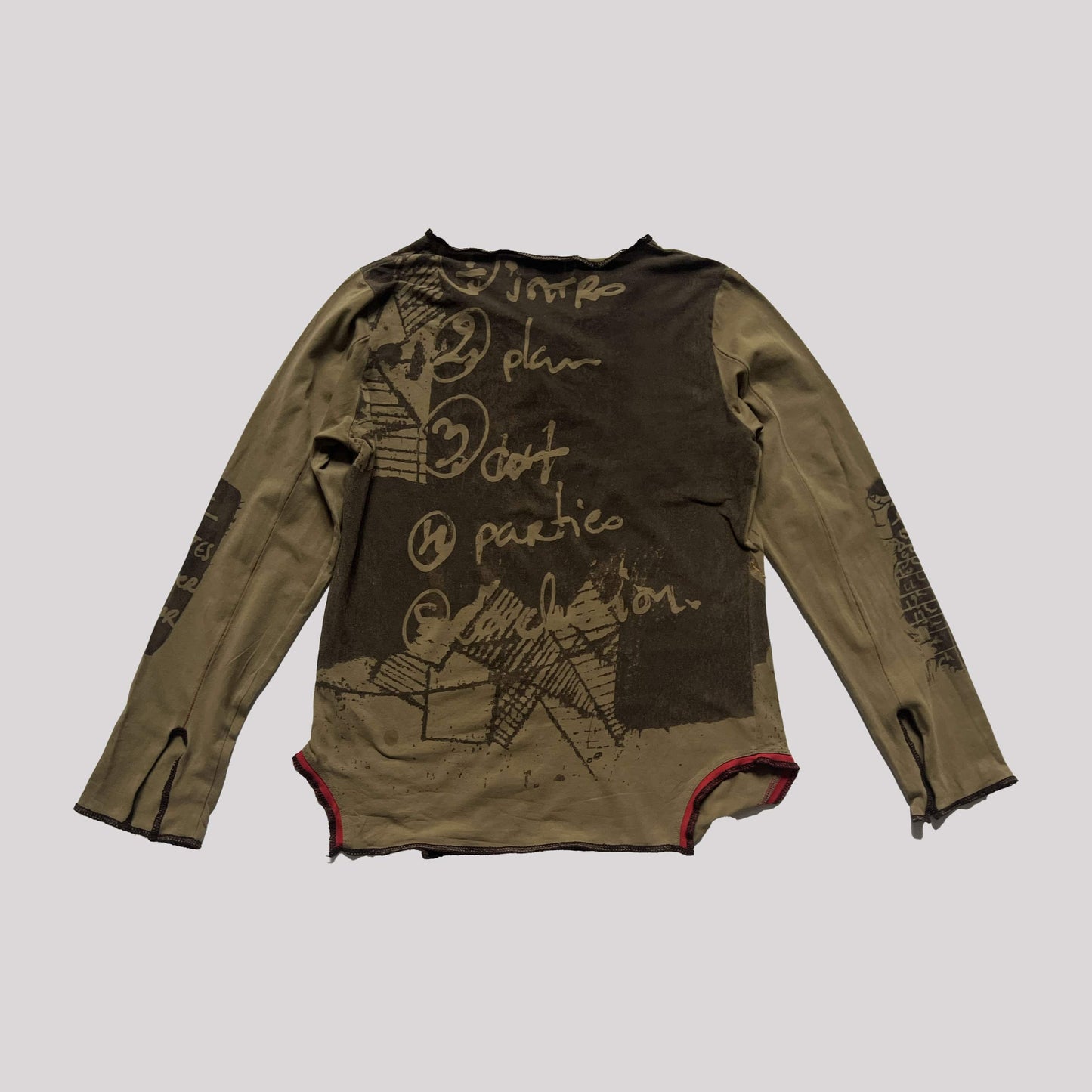 00's Cop Copine Printed Mesh Longsleeve Top in Khaki - M 