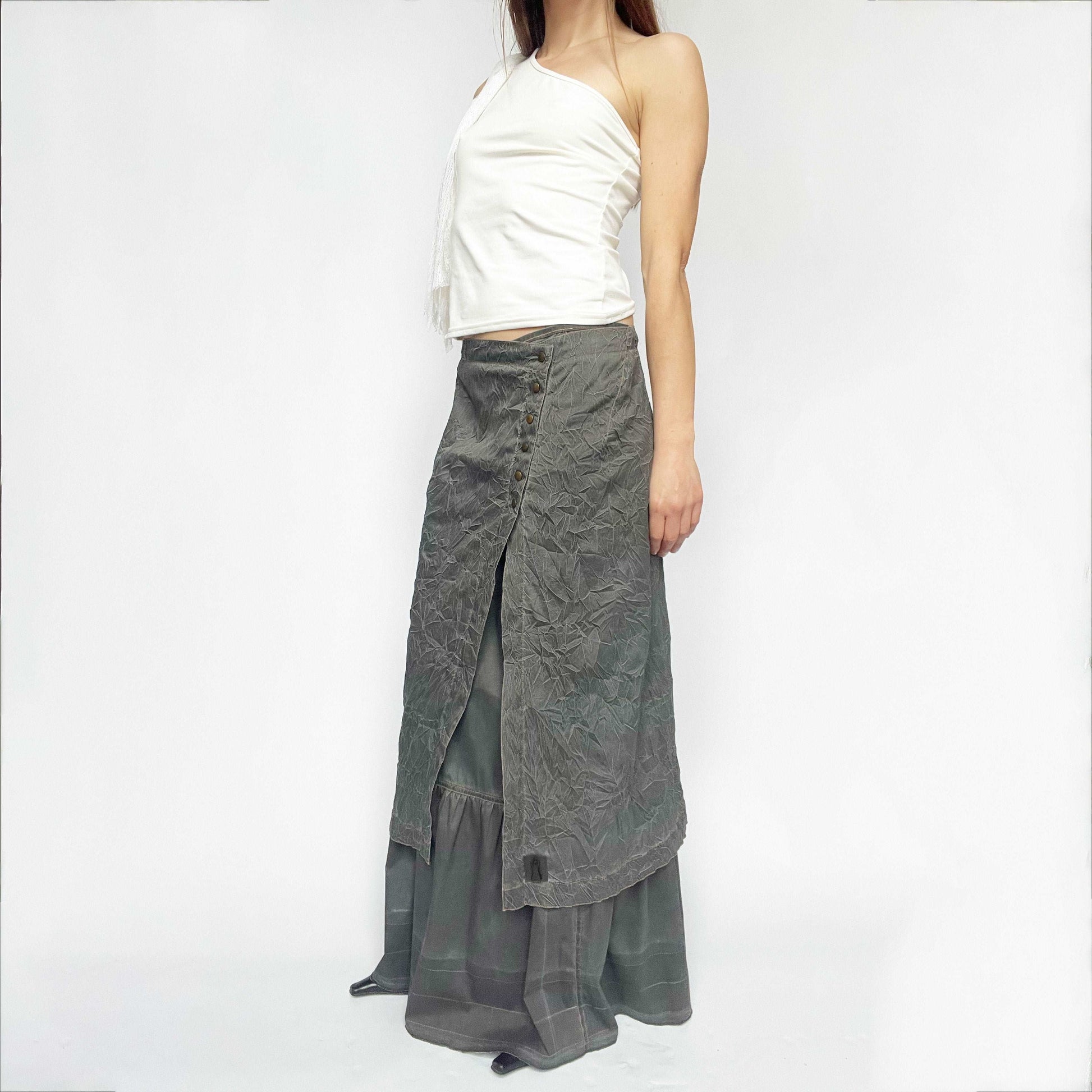00's Cop Copine Two Piece Tiered Maxi Skirt in Grey - M 