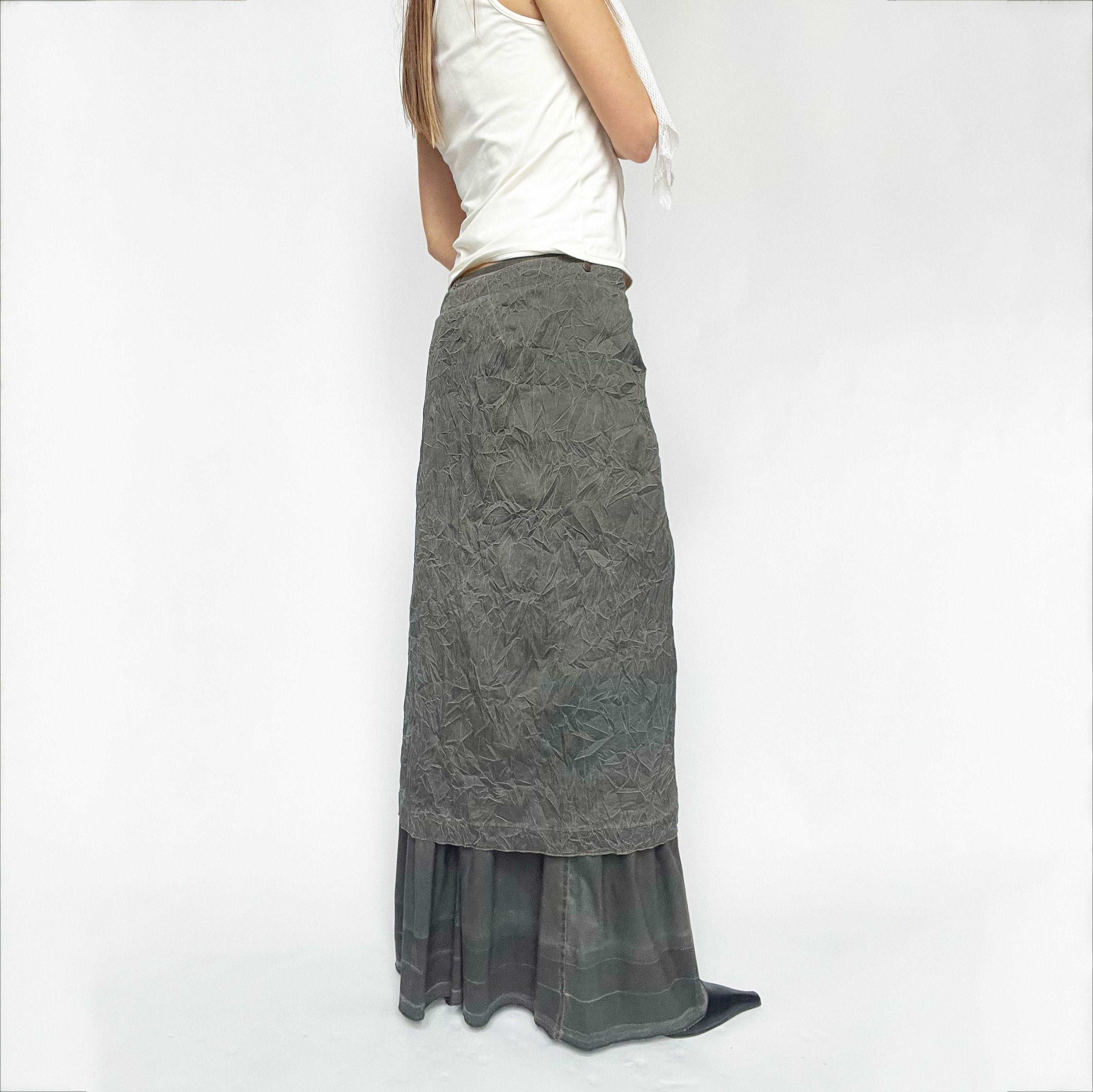 00's Cop Copine Two Piece Tiered Maxi Skirt in Grey - M 