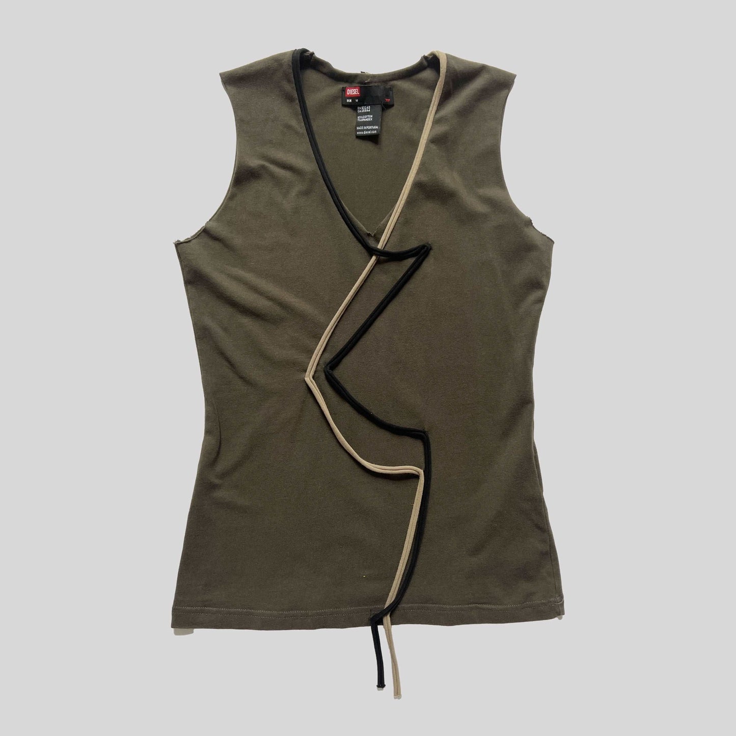 00's Diesel Tank Top with Tie Detail in Khaki - M 