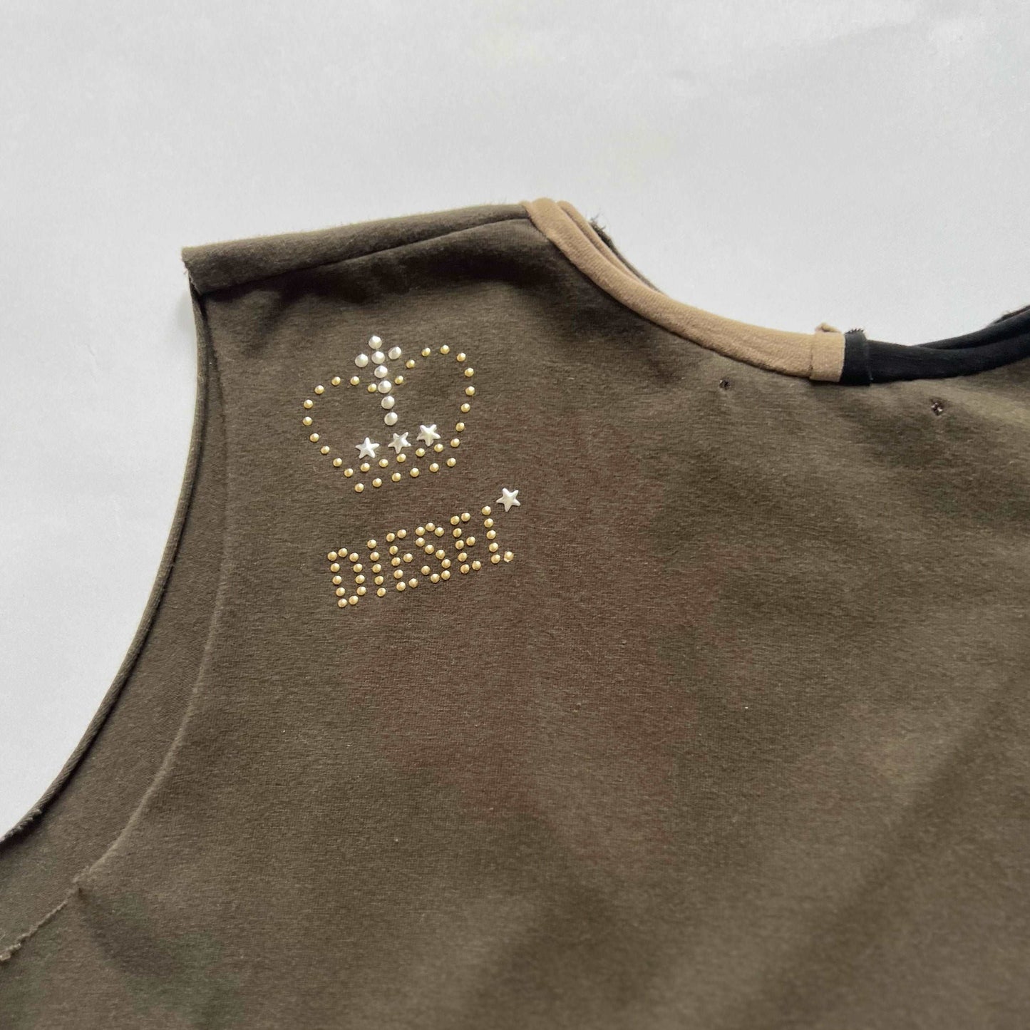00's Diesel Tank Top with Tie Detail in Khaki - M 