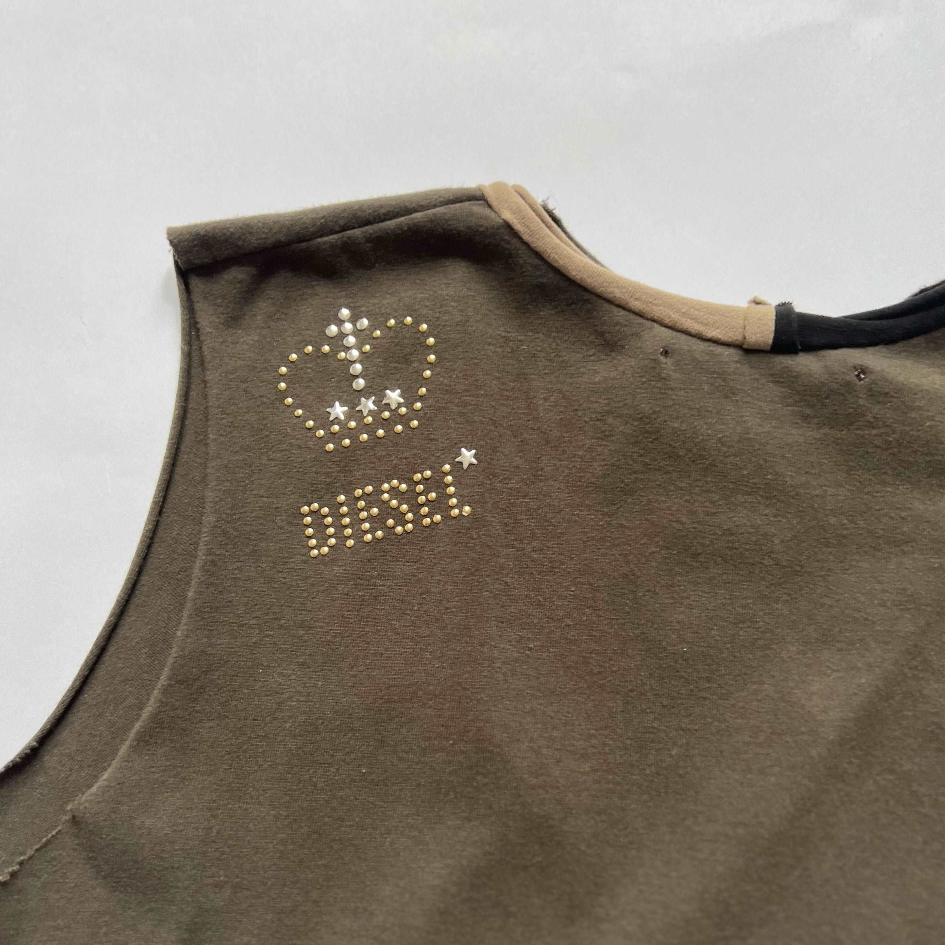 00's Diesel Tank Top with Tie Detail in Khaki - M 