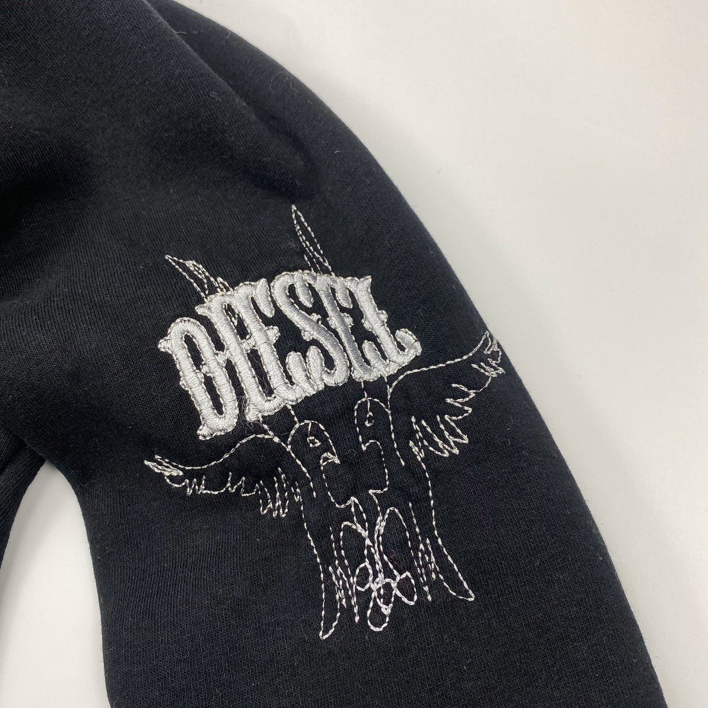 00's Diesel Zip Up Hooded Jumper with Emo Style Embellishment with Swallows - XS 