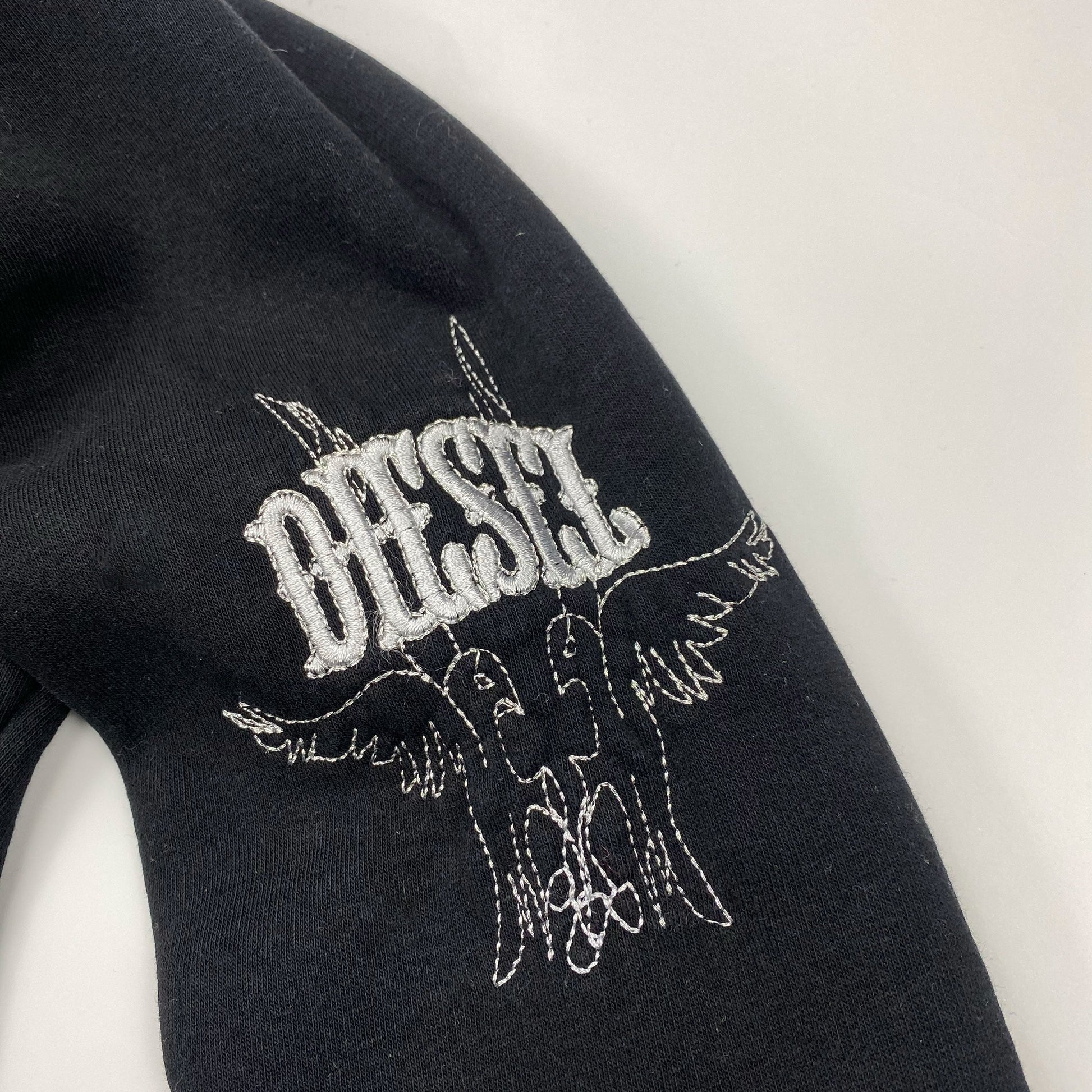 00's Diesel Zip Up Hooded Jumper with Emo Style Embellishment with Swallows - XS 