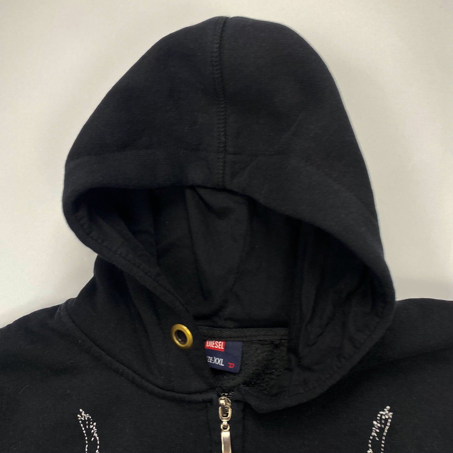 00's Diesel Zip Up Hooded Jumper with Emo Style Embellishment with Swallows - XS 