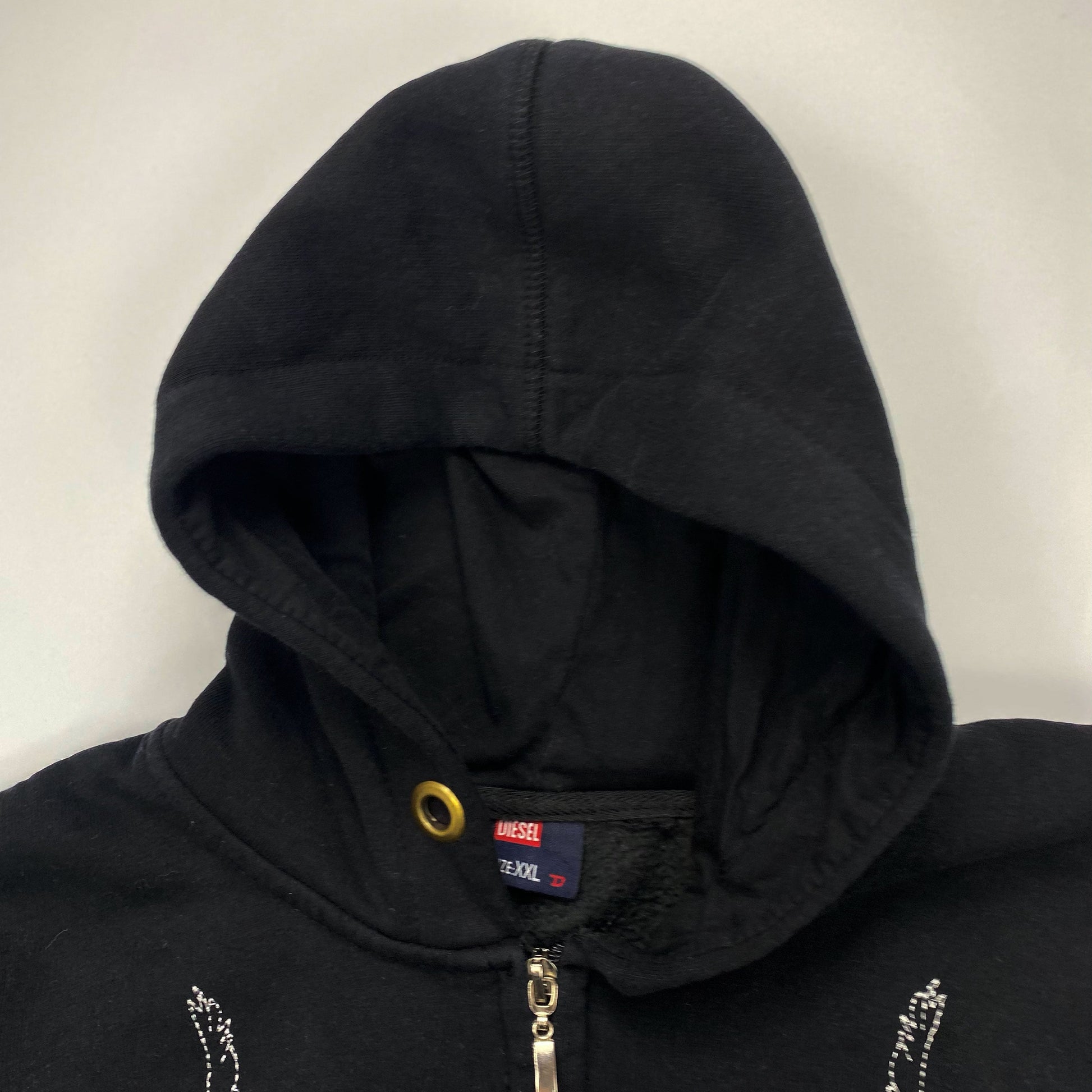 00's Diesel Zip Up Hooded Jumper with Emo Style Embellishment with Swallows - XS 