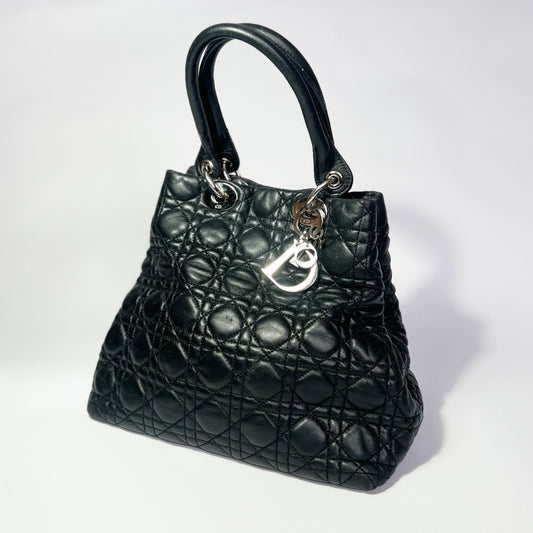 00's Dior Cannage Soft Lady Dior in Black Lambskin Leather 