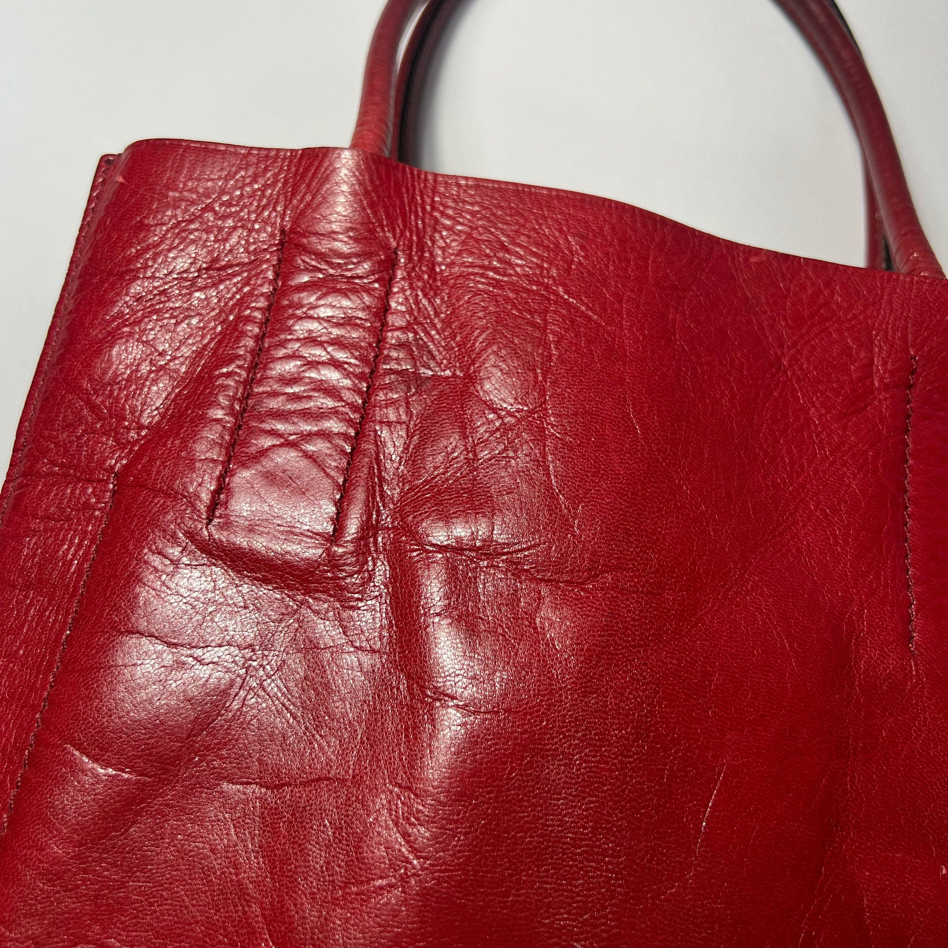 00's Miu Miu Leather Tote Bag with Embossed Logo 