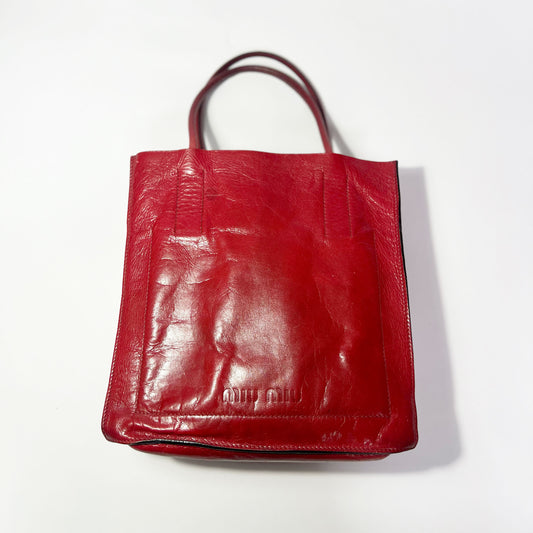 00's Miu Miu Leather Tote Bag with Embossed Logo 