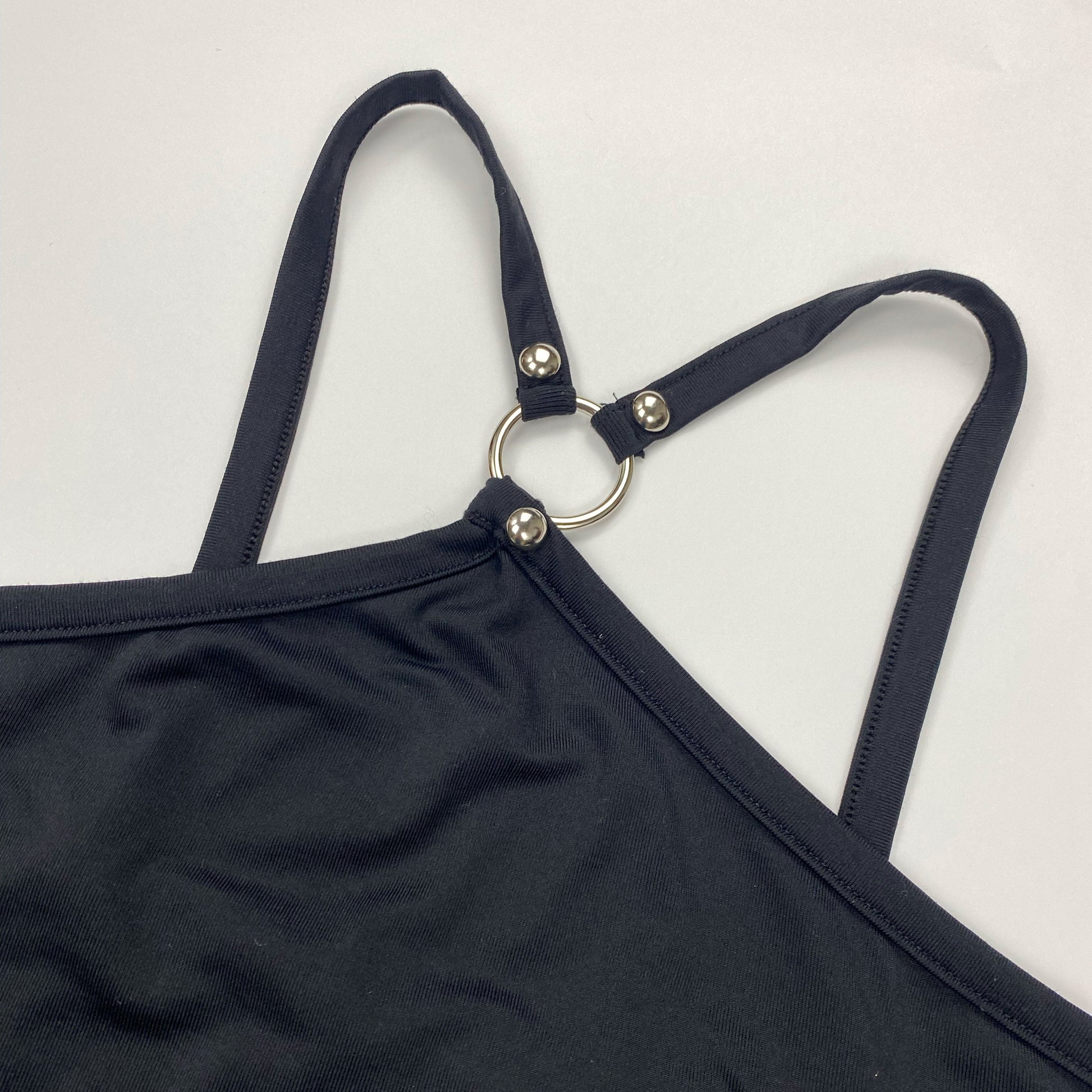 00's Morgan De Toi Halterneck Top with Ring and Stud Detail in Black - XS 