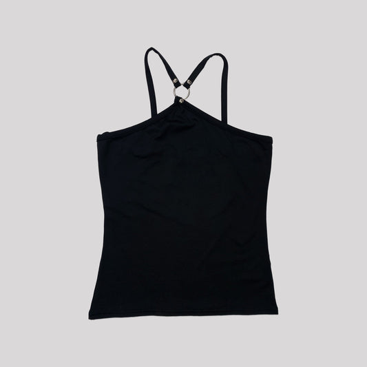00's Morgan De Toi Halterneck Top with Ring and Stud Detail in Black - XS 