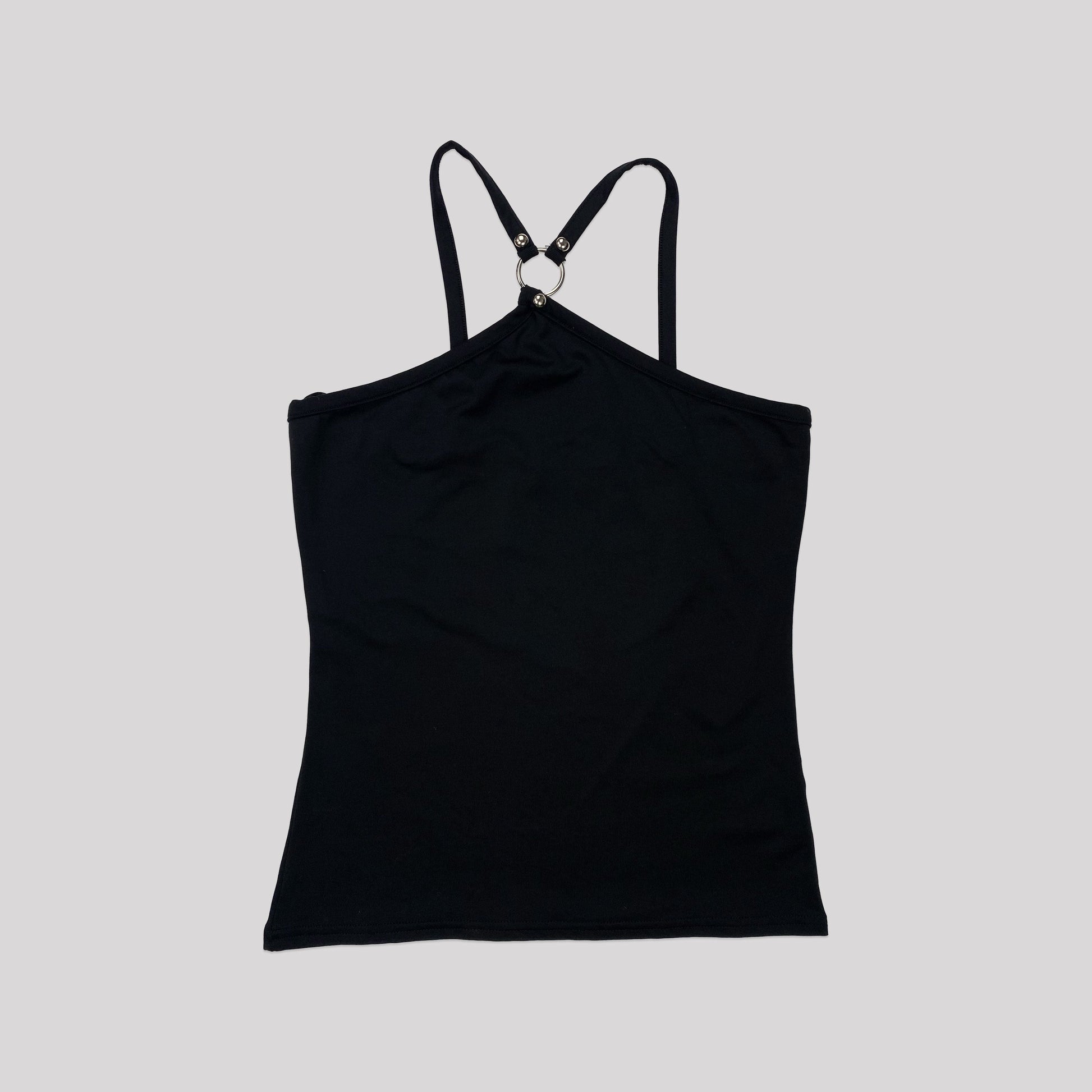 00's Morgan De Toi Halterneck Top with Ring and Stud Detail in Black - XS 