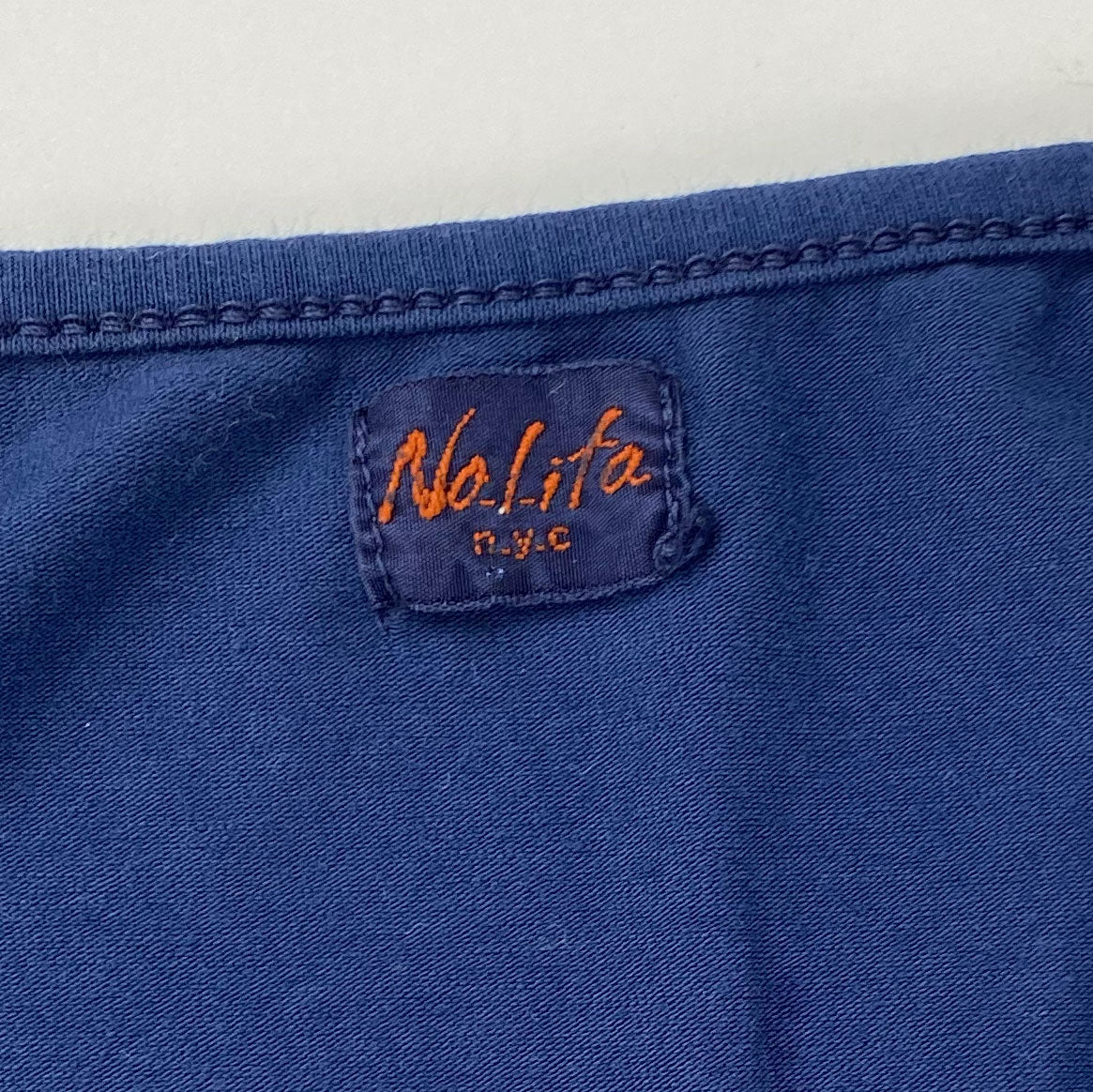 00's Nolita Baby Tee with Lace Up Neckline in Navy with Pink Numbers Print - M 