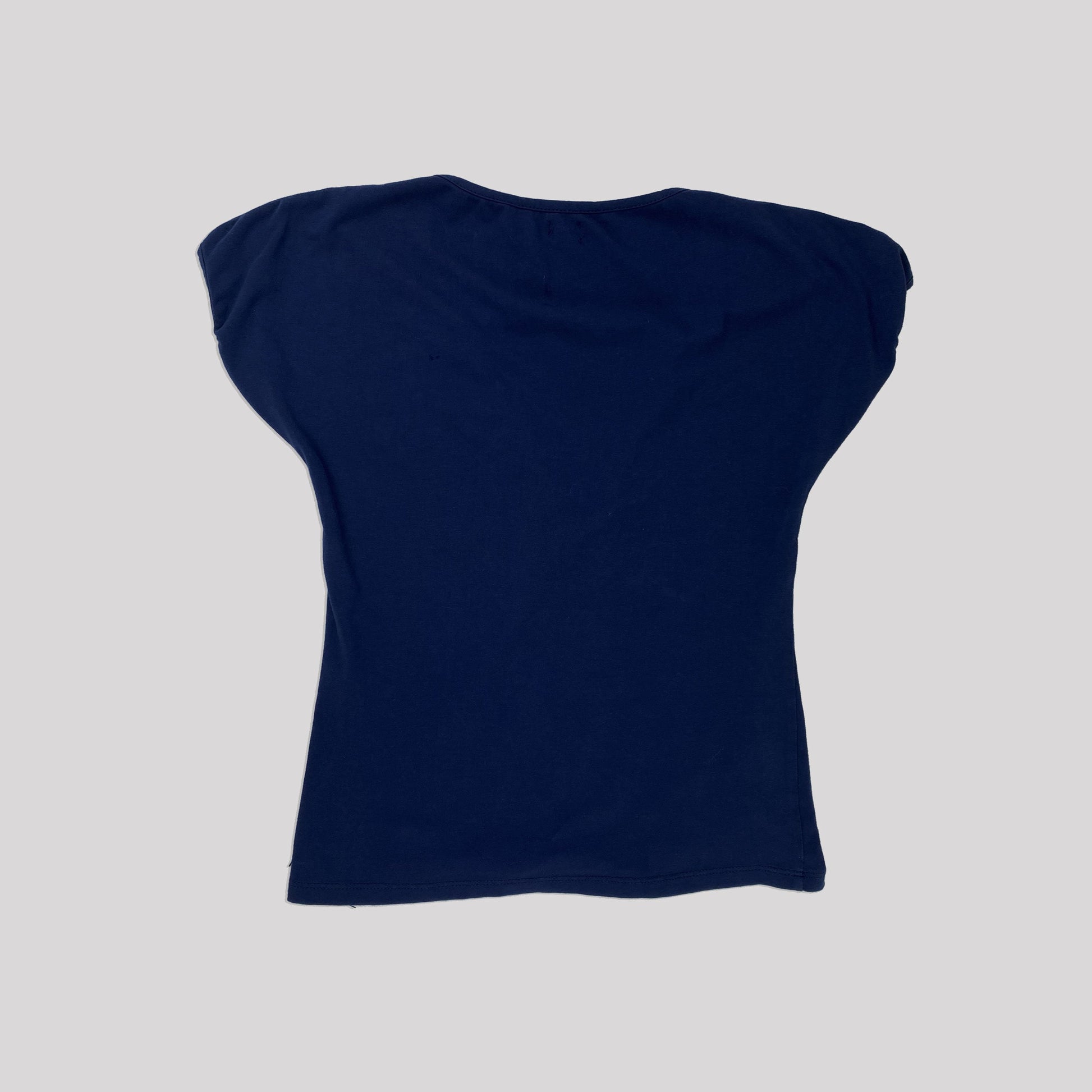 00's Nolita Baby Tee with Lace Up Neckline in Navy with Pink Numbers Print - M 