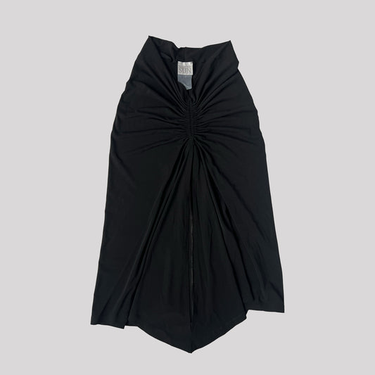 00's Plein Sud Low Rise Midi Skirt with Ruched Waist in Black - XS 
