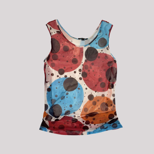 00's Plein Sud Polka Dot Mesh Tank with Ruching - M 