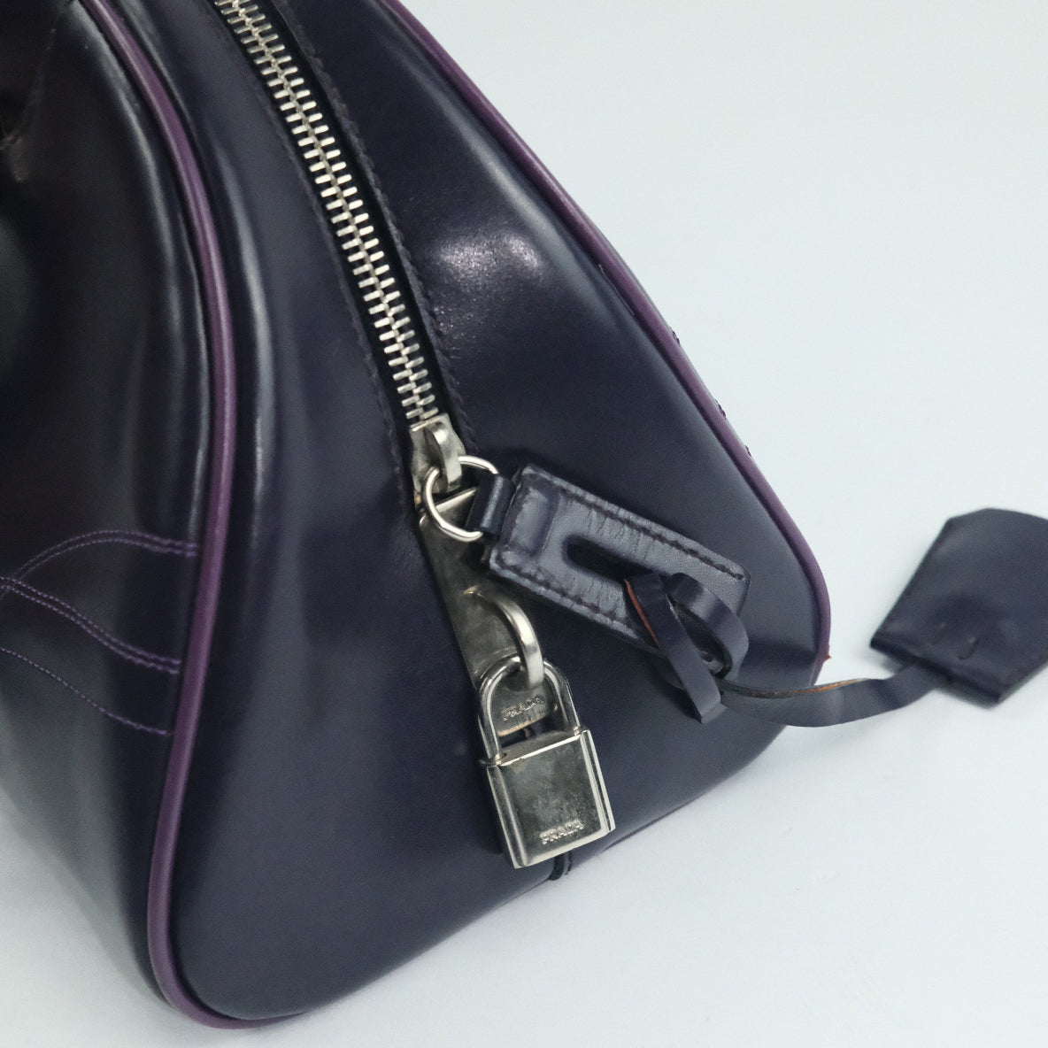 00's Prada Leather Bowling Bag in Purple 