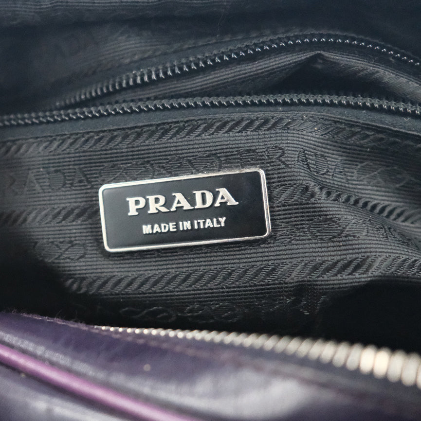 00's Prada Leather Bowling Bag in Purple 