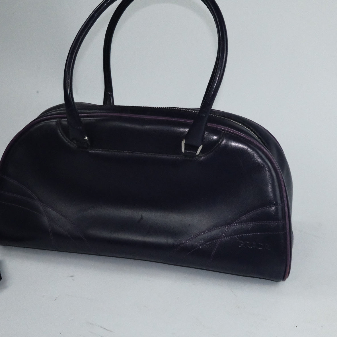00's Prada Leather Bowling Bag in Purple 