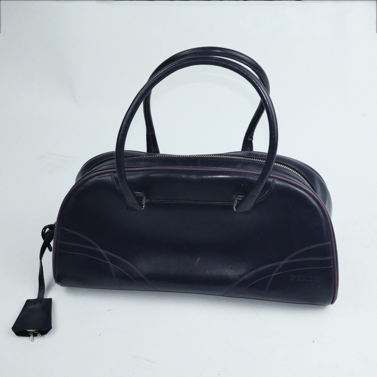 00's Prada Leather Bowling Bag in Purple 
