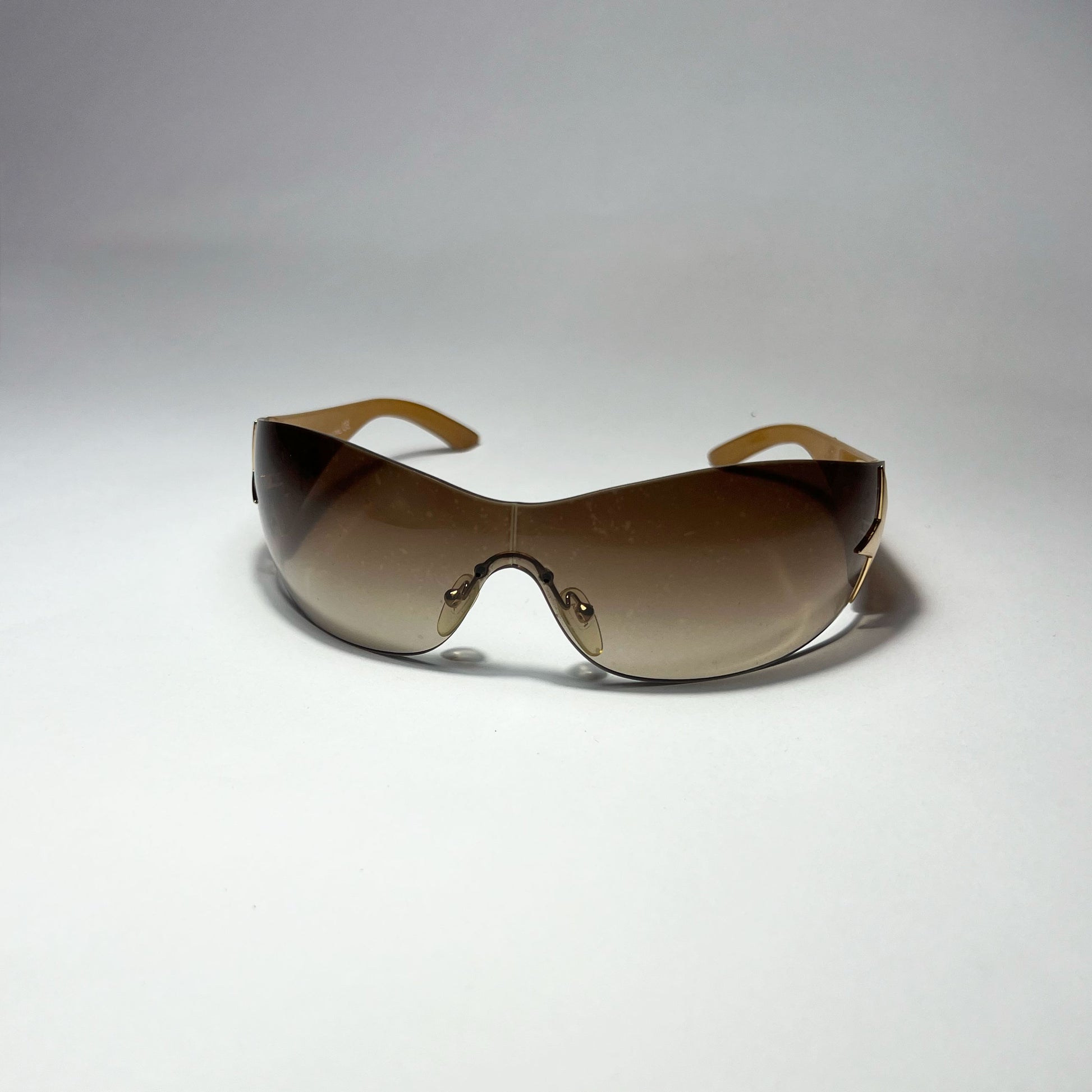 00's Prada Shield Sunglasses with Gold Star Detail in Tortoiseshell 