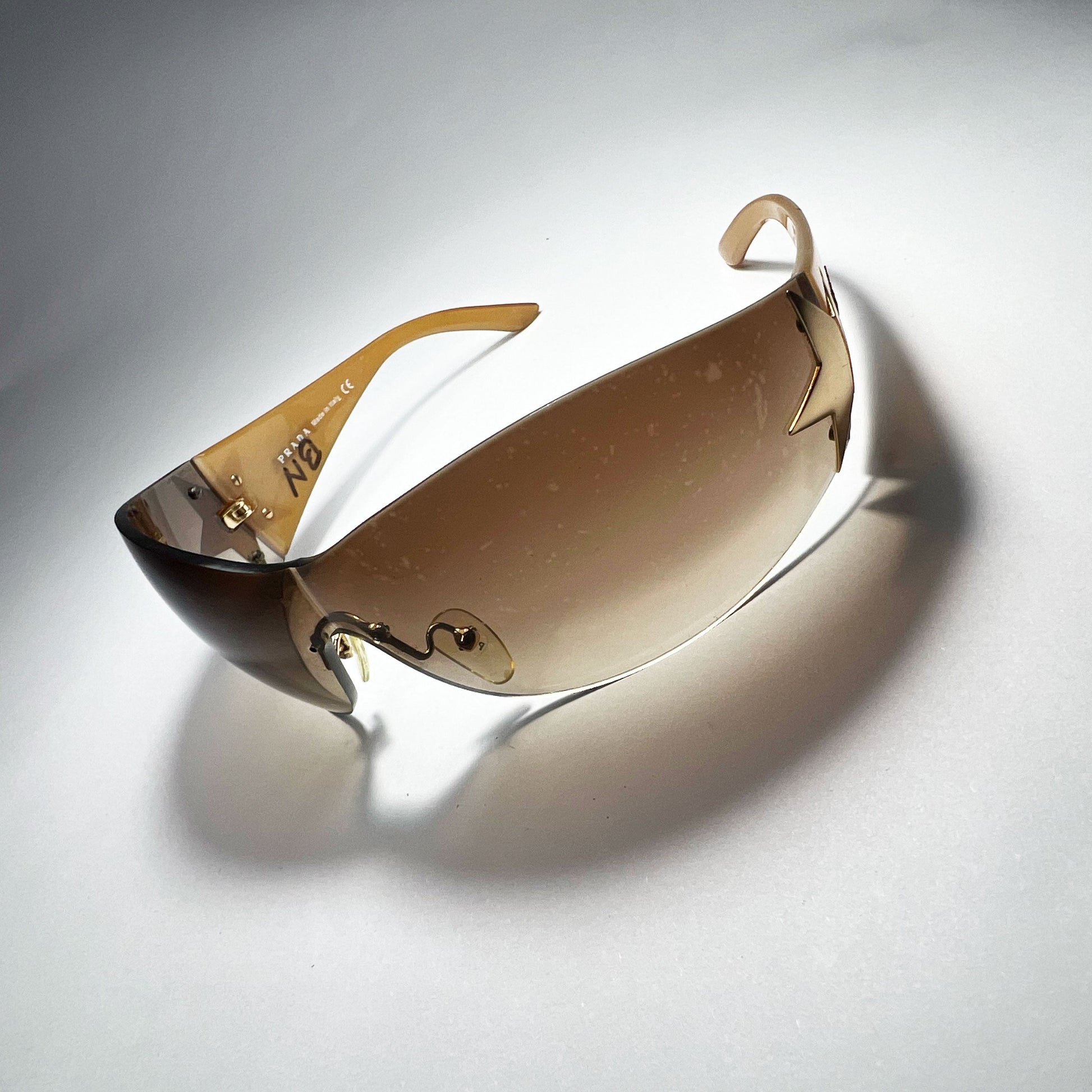 00's Prada Shield Sunglasses with Gold Star Detail in Tortoiseshell 