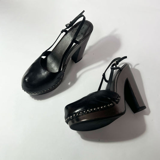 00's Prada Sling Back Heels with Studs in Black and Silver - UK 6 