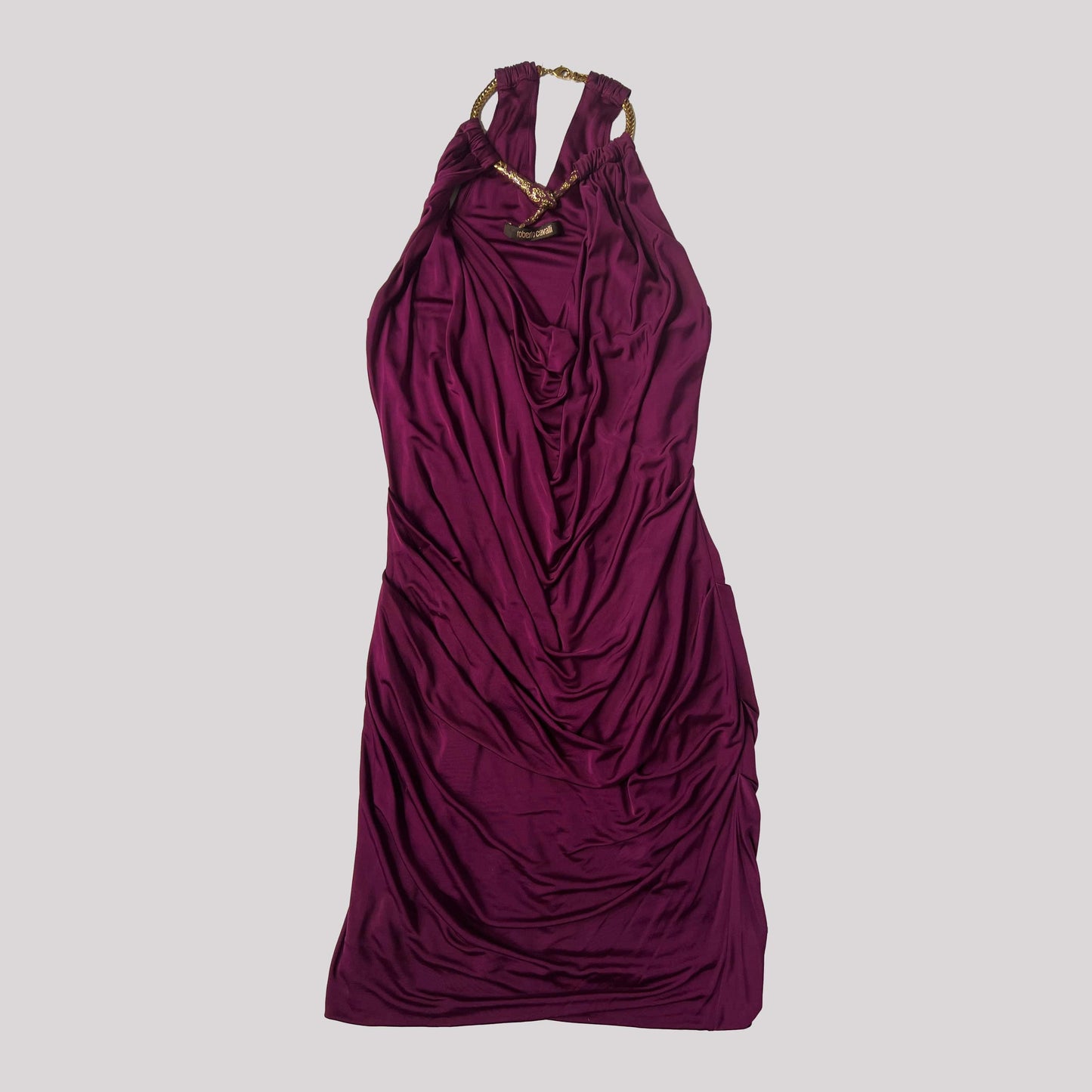 00's Roberto Cavalli Cocktail Dress with Snake Necklace in Purple - M 