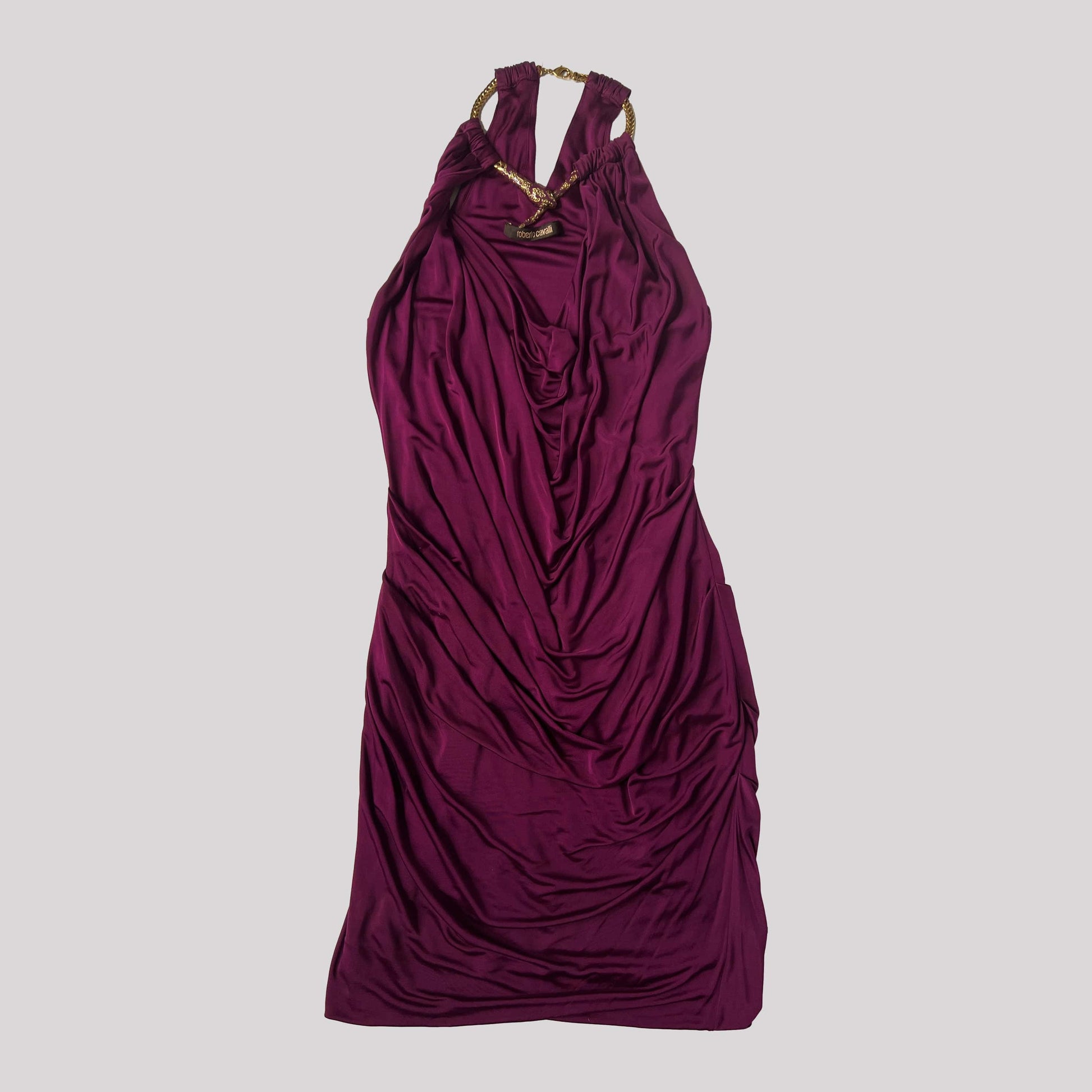 00's Roberto Cavalli Cocktail Dress with Snake Necklace in Purple - M 
