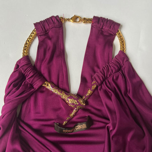 00's Roberto Cavalli Cocktail Dress with Snake Necklace in Purple - M 