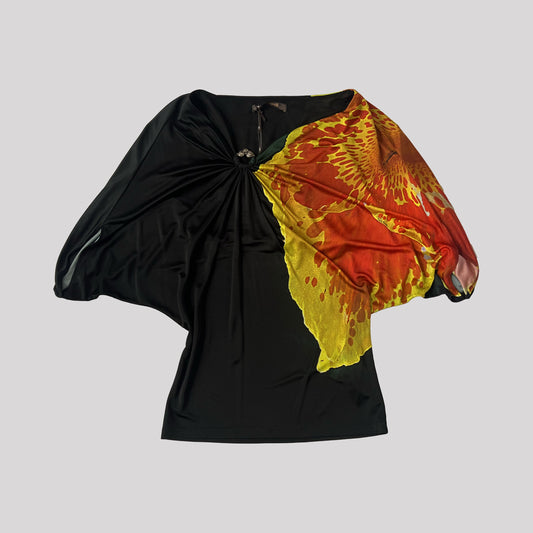 00's Roberto Cavalli Orchid Batwing Top in Black - M/L 